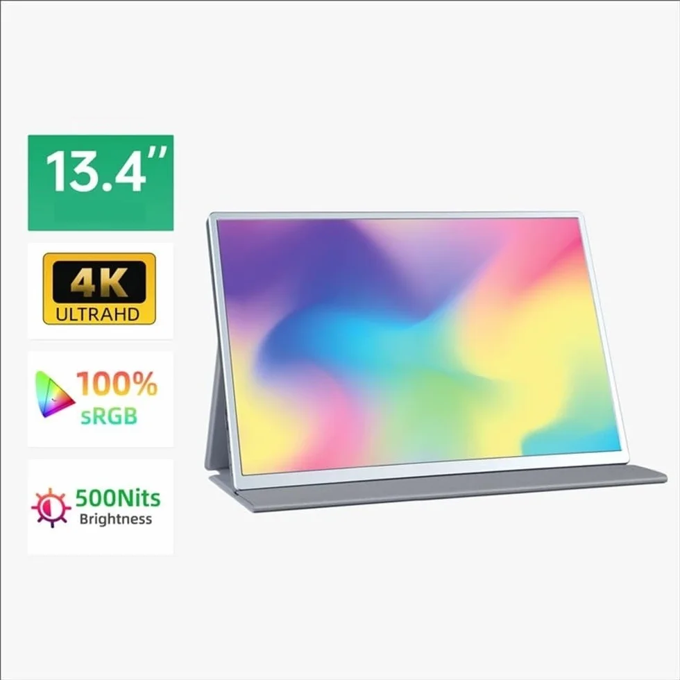 Monitory przenośne 4K 13,4 cala 60 Hz 500 nitów do laptopów, telefonów komórkowych, konsol do gier i rozszerzonego wyświetlacza