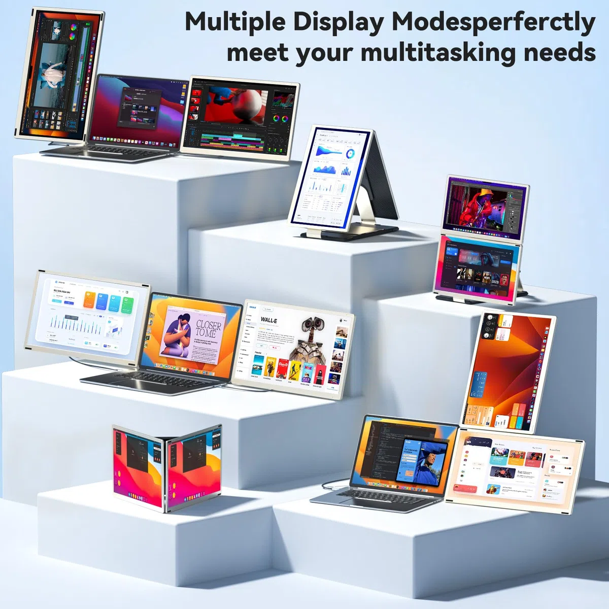 Przenośny monitor, ekran laptopa 15,6", ultracienki monitor podróżny z głośnikami USB-C, podwójny ekran FHD 1080p IPS, kompatybilny z Windows Chome Linux