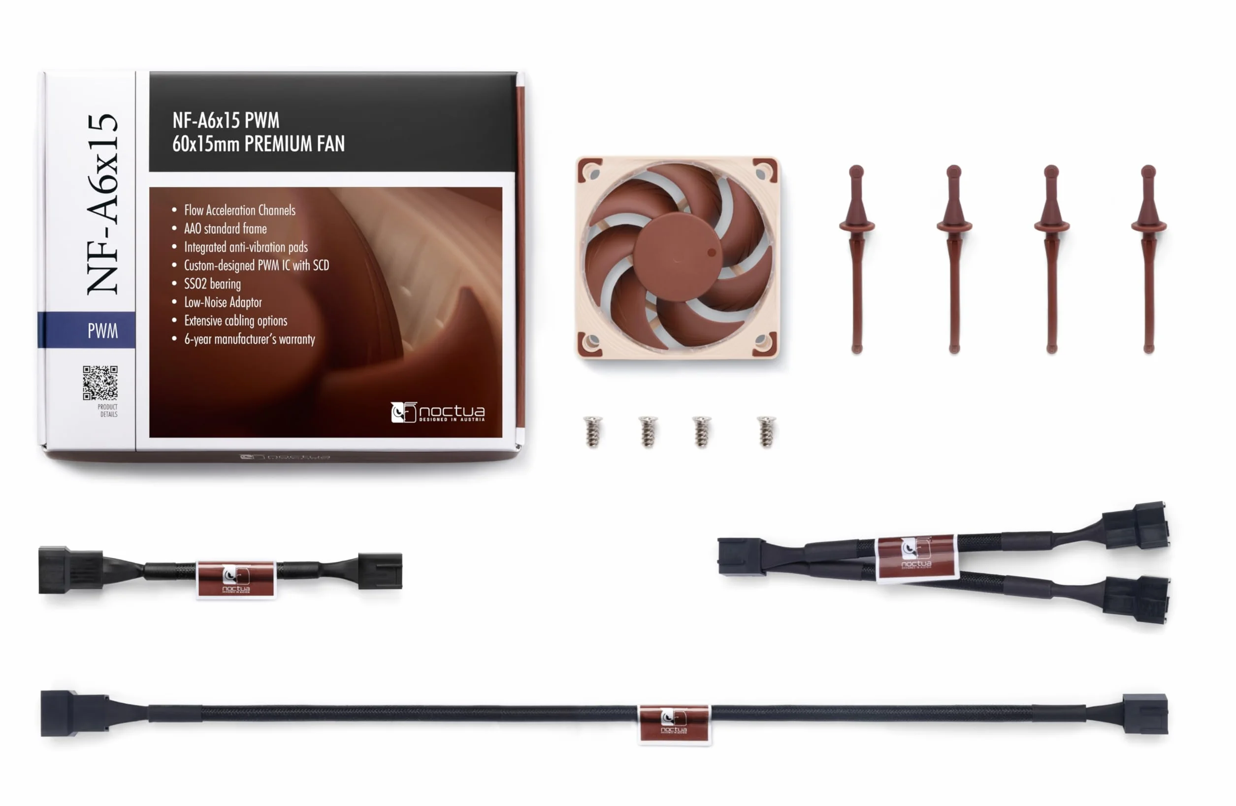Noctua NF-A6x15 PWM, Cichy Wentylator Slim Klasy Premium, 4-Pinowy (60x15 mm, Brązowy)