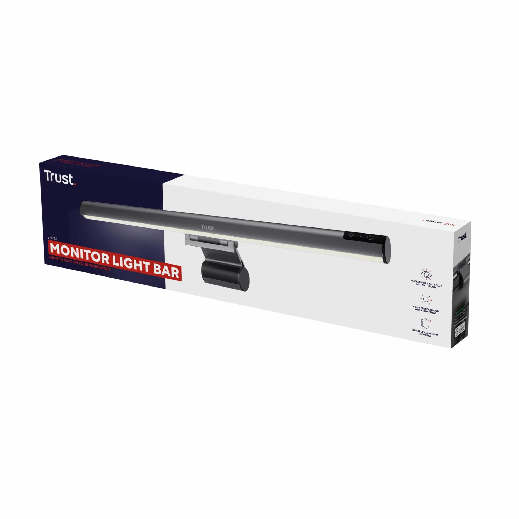 Trust Shyne Monitor Light Bar Anti-Blue Anti-glare lampa USB 42 cm, ciepłe/zimne/średnie białe światło, regulowana temperatura i jasność, kompaktowa lampa dotykowa bez migotania lampa robocza do
