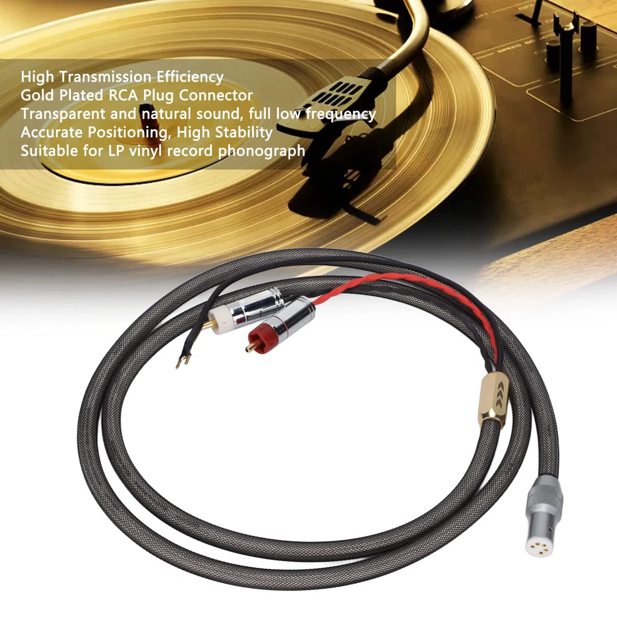 Kabel do Gramofonu, XS-0609 Kabel do Ramienia Gramofonowego z Winylem z Kablem Uziemienia Posrebrzany Kabel RCA na 5-pinowy Kabel XLR do Gramofonu Gramofonowego(2M)
