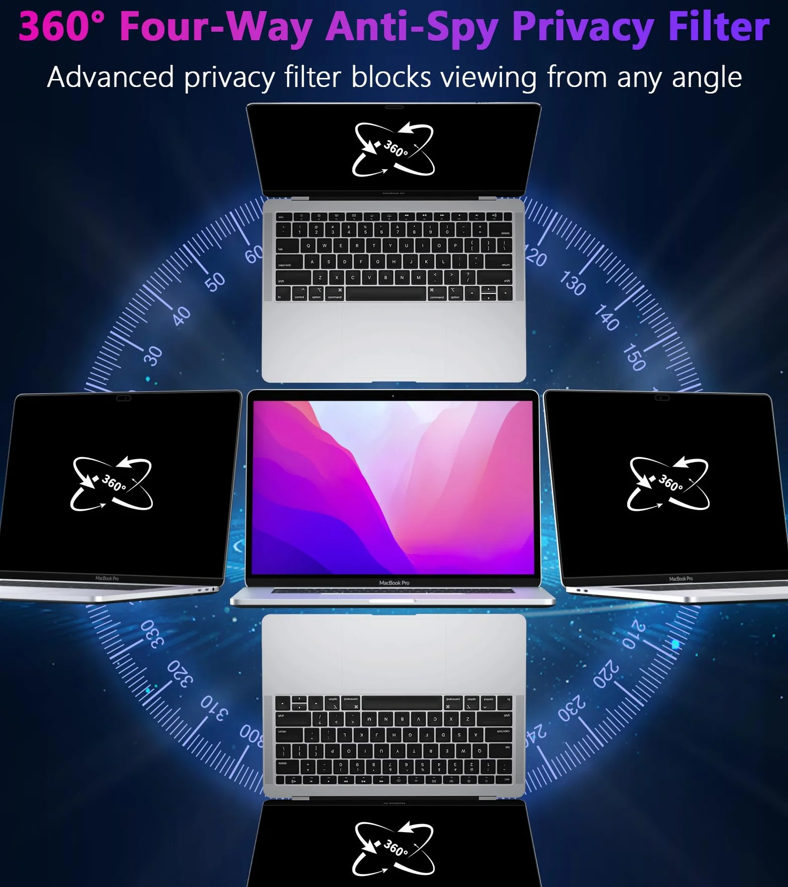 Filtr antyszpiegowski 4-kierunkowy do MacBooka Pro 33.0 cm (2016-2022, M1, M2) i MacBook Air 33.0 cm (2018-2021, M1), matowy antyodblaskowy