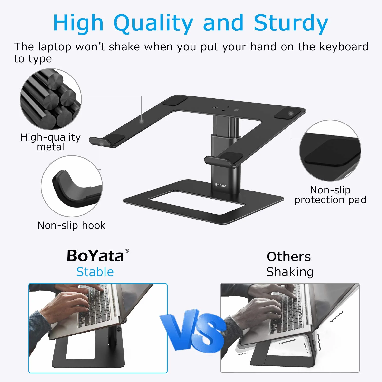 BoYata Stojak na laptopa, wentylowany uchwyt na laptopa z regulacją wysokości, Stojak na notebooka kompatybilny z komputerami MacBook Pro/Air, Dell, HP, Samsung, Acer 10–17" (Czarny)