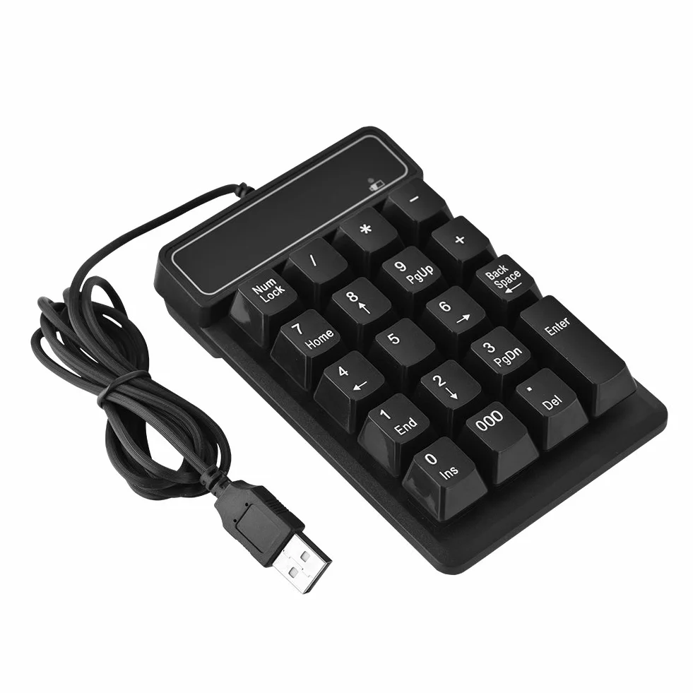 Richer-R Klawiatura cyfrowa 1,5 m / 5FT USB przewodowa pełnowymiarowa 19 klawiszy klawiatury numerycznej dodany klucz 000 do przenośnego komputera stacjonarnego z systemem Windows (czarny)