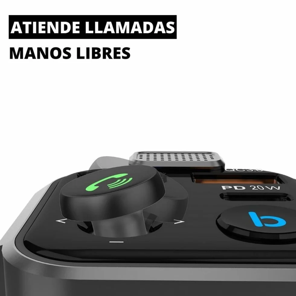 NK Bluetooth 5.0 samochodowy nadajnik FM – 3 porty ładowania: x 2 USB QC3.0 + x1 PD 3.0 typ C 20 W, funkcja głośnomówiąca, redukcja szumów, szybkie ładowanie, przycisk B: Hi-Fi głęboki bas (głośnik)