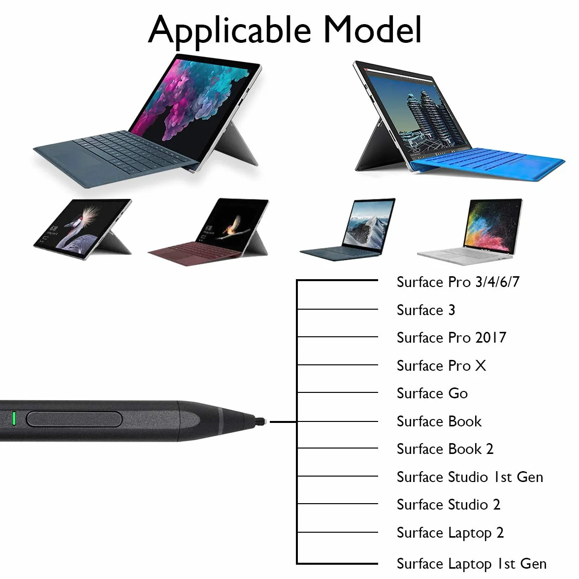 SUPERNIGHT Surface Pen Slim, Stylus Pen Surface 4096 czułość na nacisk z końcówką HB/H/2H Tip, wymienna końcówka, Tilt Palm Rejection, szybkie ładowanie do Surface Pro