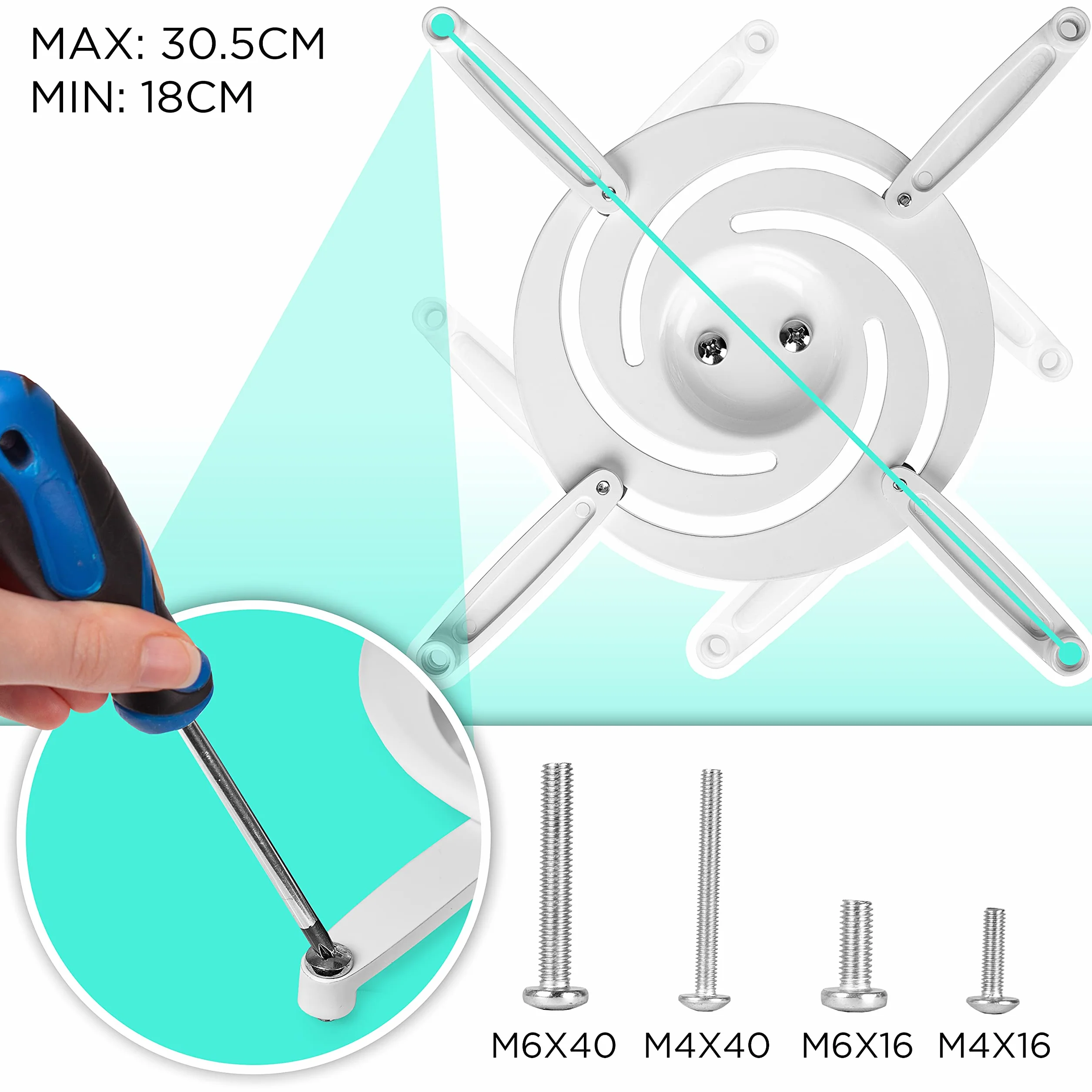 Duronic Uchwyt do projektora PB07XB, mocowanie sufitowe, nośność 10 kg, obrót 360°, nachylenie 180°
