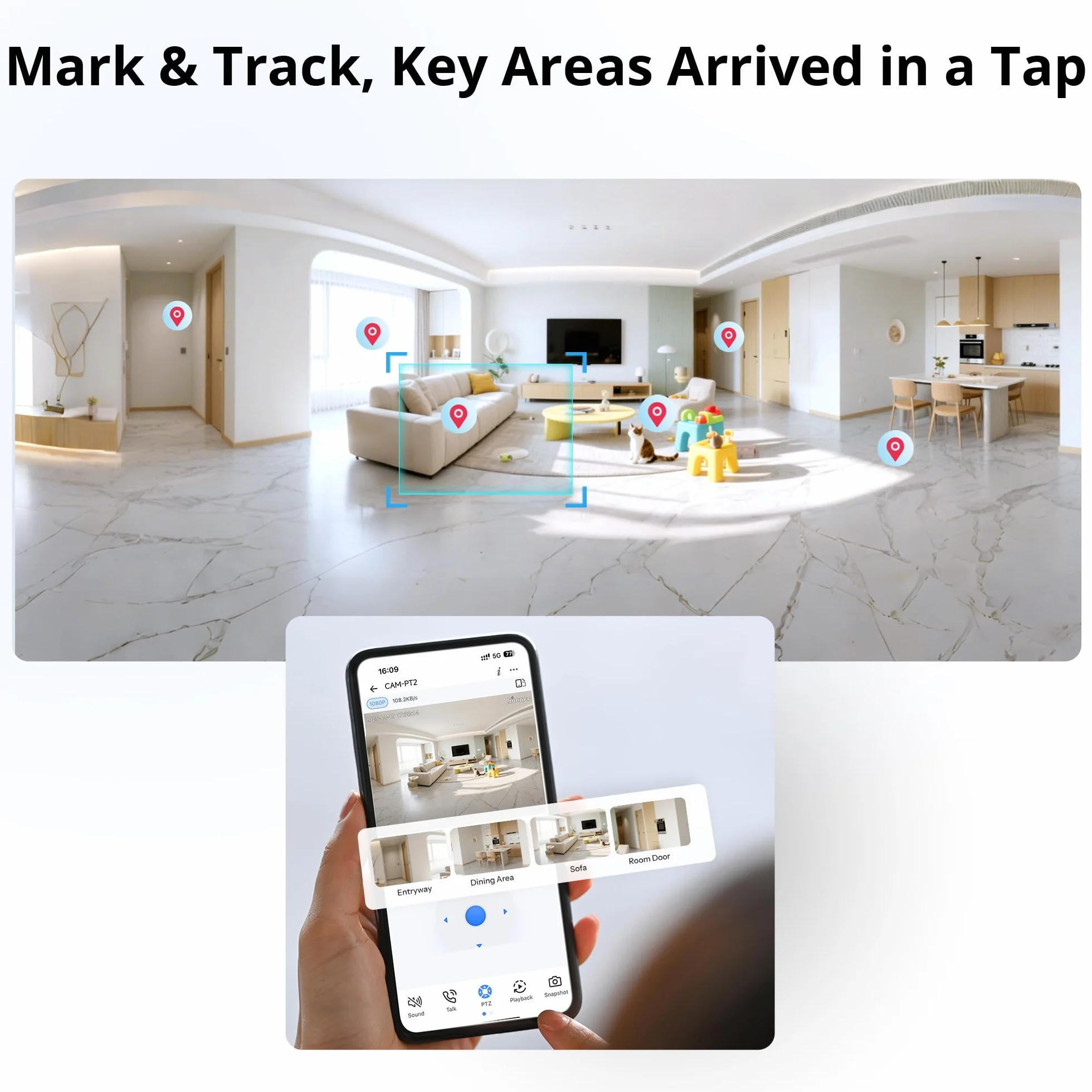 SONOFF Indoor Cam PT2 Kamera WiFi 1080P Obrot Pochylenie 360° Śledzenie Ruchu AI Dwukierunkowe Audio Tryb Nocny