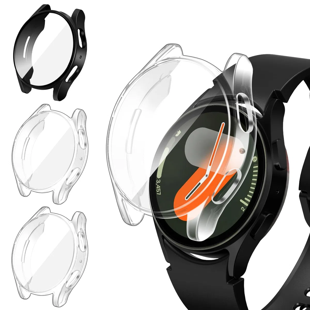 ivoler 3 sztuki etui z osłoną ekranu do Samsung Galaxy Watch 7 44 mm, pełne etui ochronne z miękkiego TPU cienkie, odporne na wstrząsy etui odporne na zarysowania (2 przezroczyste 1 czarne)