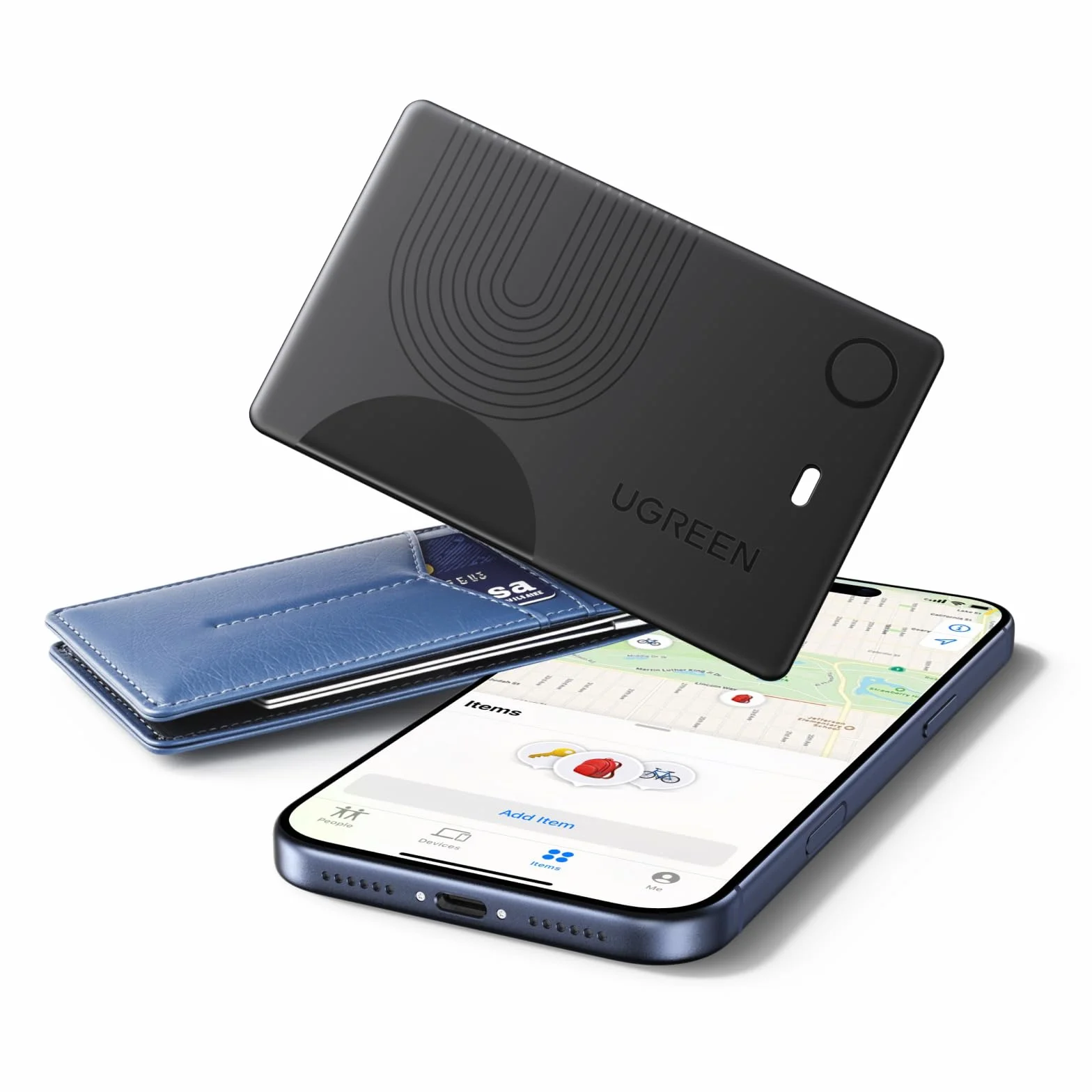 UGREEN FineTrack Slim lokalizator Bluetooth Apple Find My iOS, bateria 5-7 lat, sygnał 100 dB, do paszportów i portfeli