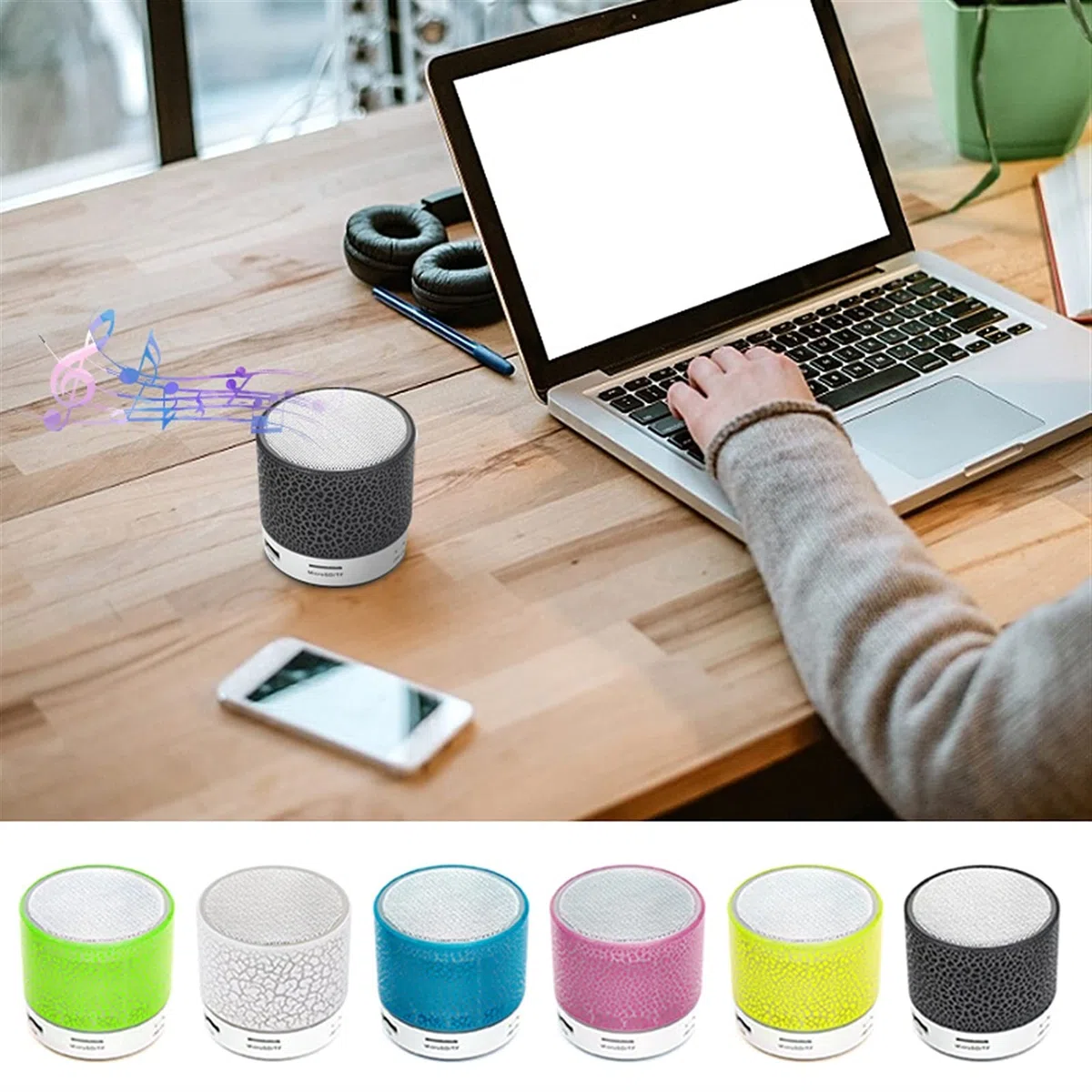 Części głośnika Głośnik Bluetooth Mini głośnik bezprzewodowy Crack LED Karta TF USB Subwoofer Przenośna kolumna dźwięku muzycznego MP3 na telefon komórkowy na PC (kolor: czarny) little surprise