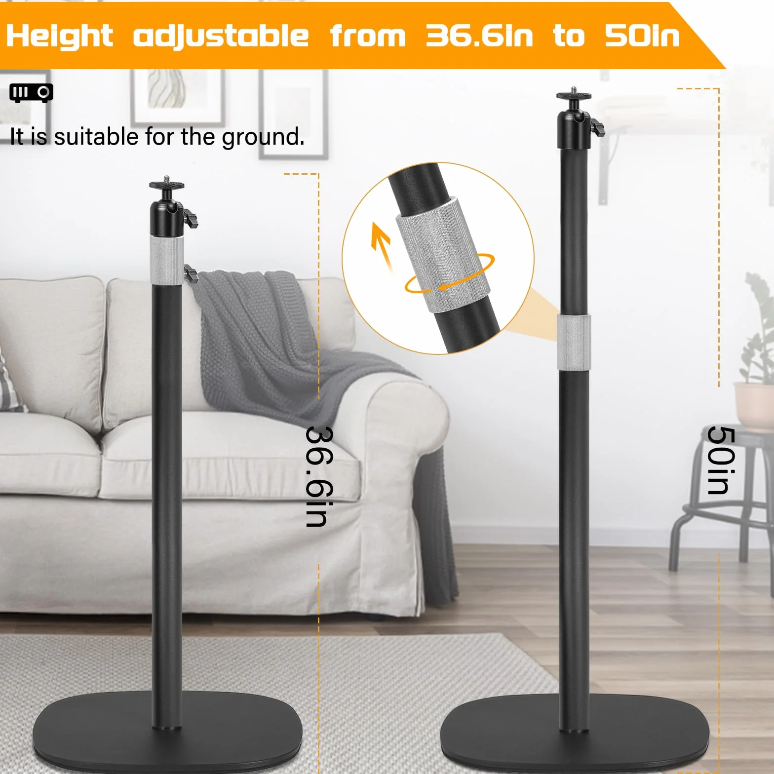 AKOZLIN Statyw podłogowy do projektora, regulacja wysokości od 16 do 47 cali, obracany o 360°, ze śrubą 1/4", kompatybilny z uchwytami na telefon komórkowy do kamer projektora, statywu podłogowego