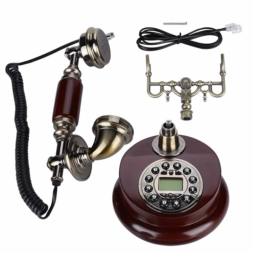 Antyczny telefon Glomora, zabytkowy cyfrowy telefon stacjonarny, klasyczny europejski retro telefon stacjonarny przewodowy z wiszącym zestawem słuchawkowym do dekoracji biura