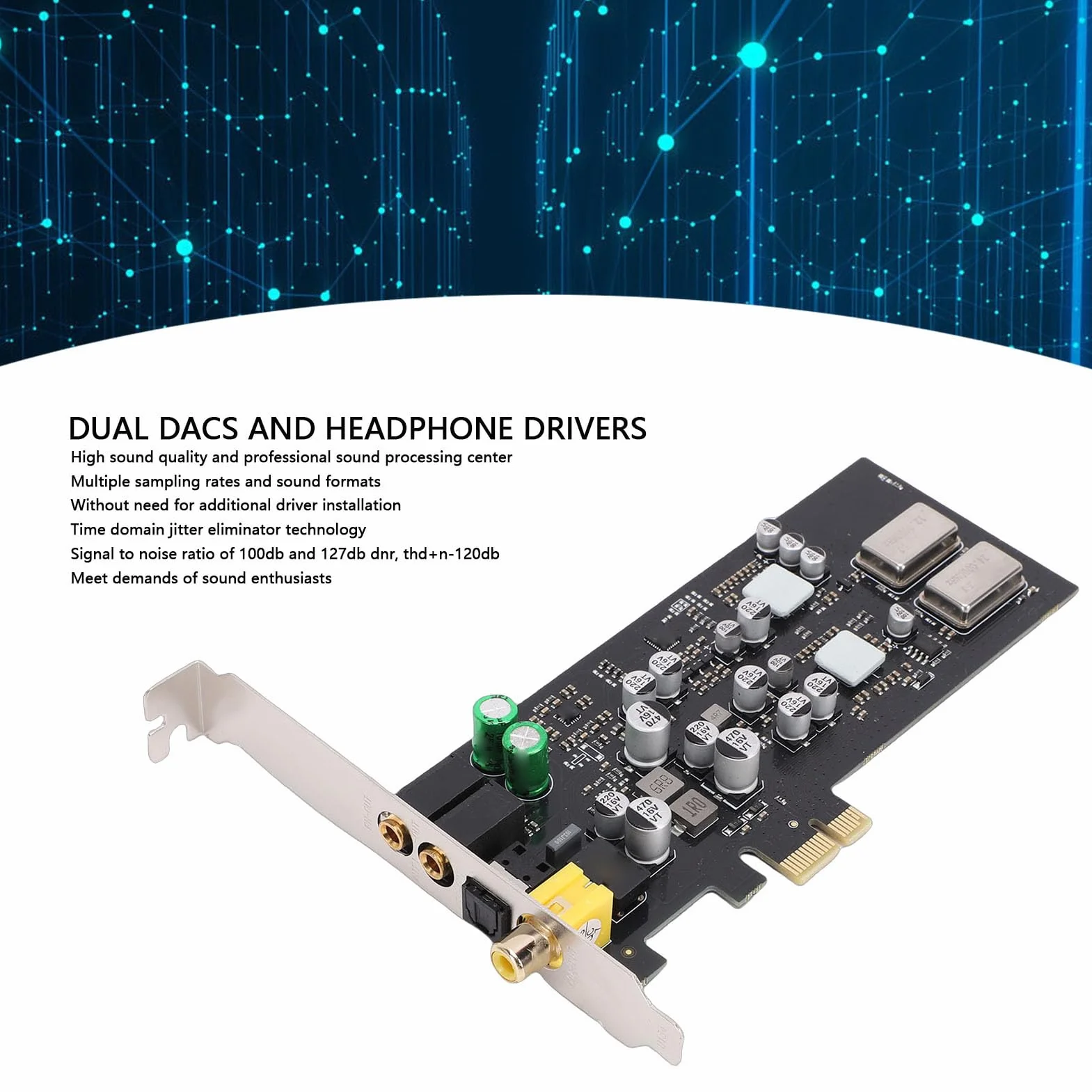 Sxhlseller Karta Dźwiękowa PCIE, Karta Dźwiękowa HiFi CM108AH z Przetwornikiem Cyfrowo-analogowym ES9018K2M, Optyczne Koncentryczne Wyjście Cyfrowe, kanał 7.1, 127 DB DNR, 24 Bity/96 KHz, dla/OS X/