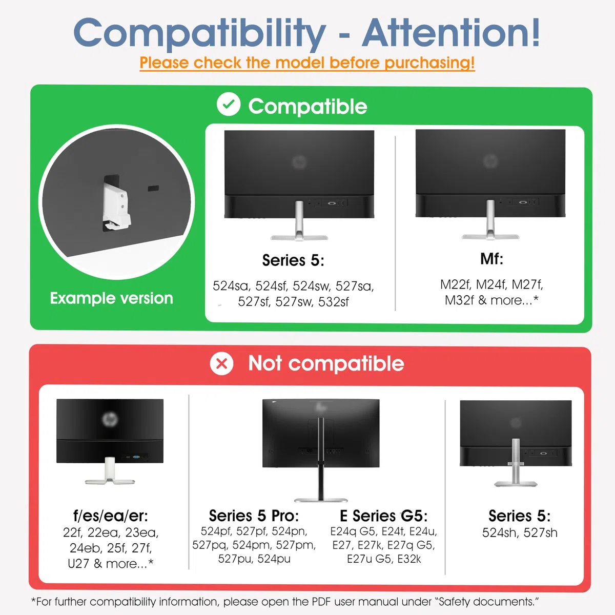3IDEE Adapter VESA do monitorów HP (M22f, M24f, M24fw, M24fd, M27f, M27fw, M27fq, M27fd, M32f, M32fw) - Adapter do montażu monitora 75x75 mm - do monitorów bez złącza VESA