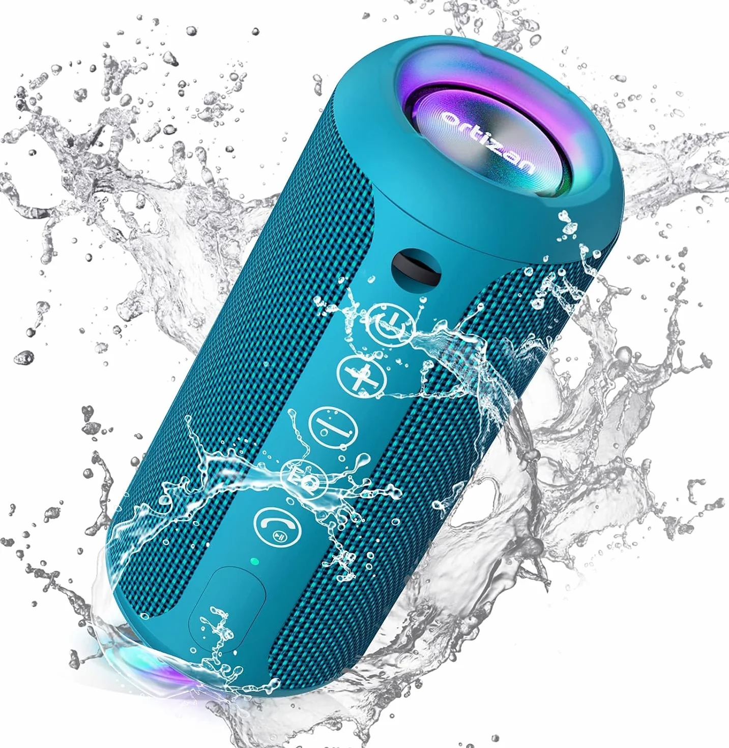 Ortizan Głośnik Bluetooth ze światłem LED, mini, przenośny, funkcja głośnomówiąca, bezprzewodowy, wodoodporność IPX7, dźwięk przestrzenny 360°, z AUX, TF, do użytku na zewnątrz
