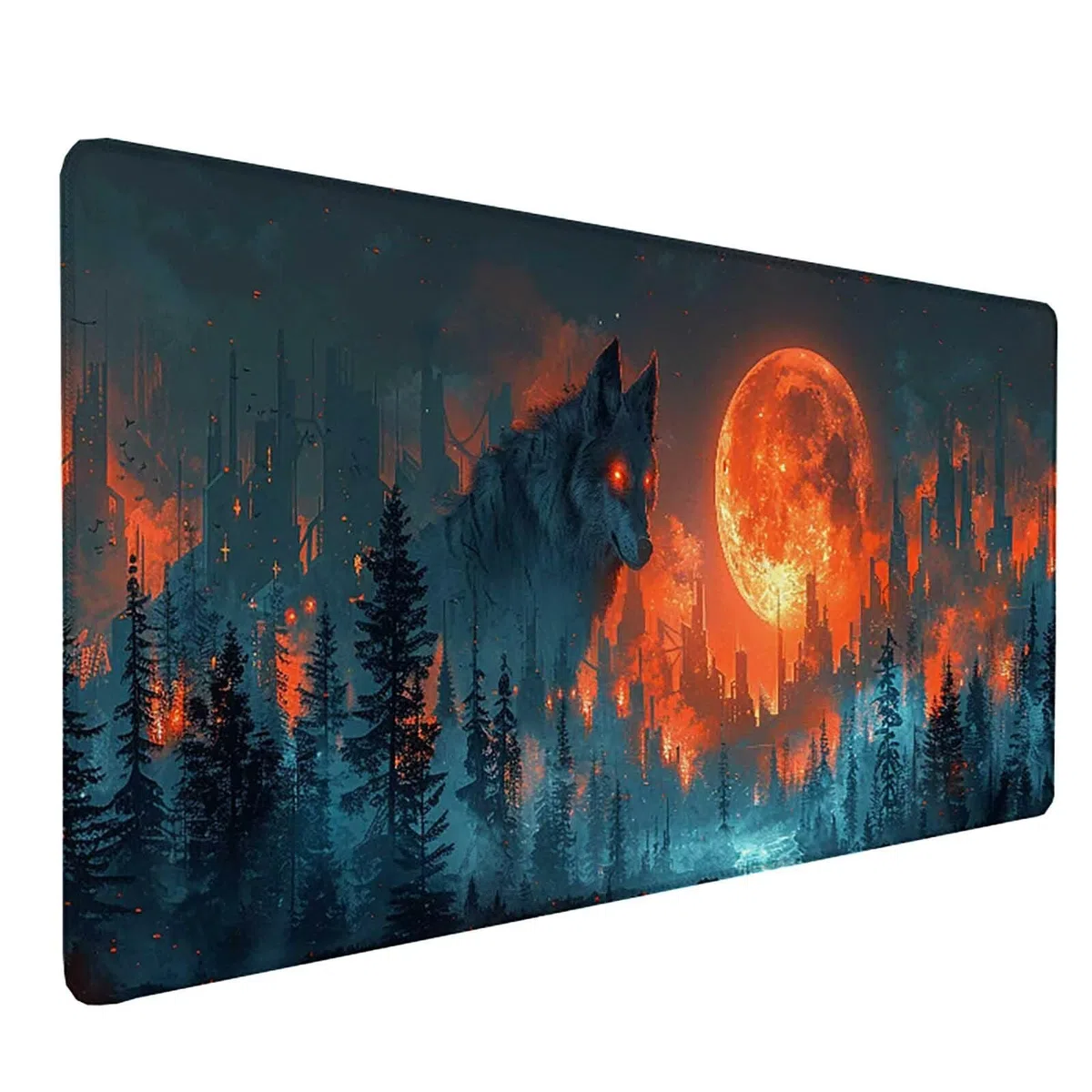 Podkładka pod mysz XXL 1500 x 800 mm, gamingowa podkładka pod mysz, las, podkładka na biurko z przyszytymi krawędziami, antypoślizgowa, gumowa podstawa, wodoodporna, akcesoria gamingowe do domowego