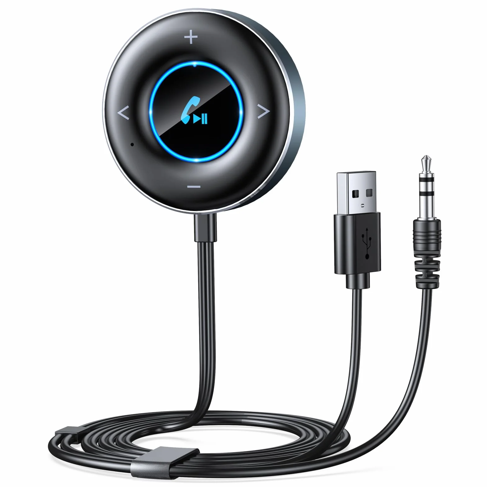 Adapter samochodowy Bluetooth 5,3, [podłącz i używaj] odbiornik Bluetooth 3,5 mm, samochodowy zestaw głośnomówiący Bluetooth, wbudowany mikrofon Hi-FI do stereo/głośników/słuchawek przewodowych