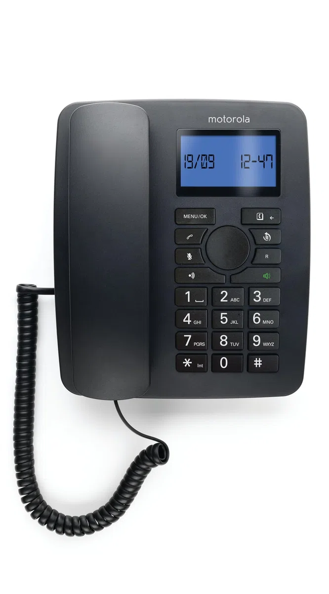 Motorola Voice - Telefon stacjonarny C4201 z cyfrową słuchawką bezprzewodową, trybem awaryjnym, przekierowaniem połączeń, podświetlanym wyświetlaczem
