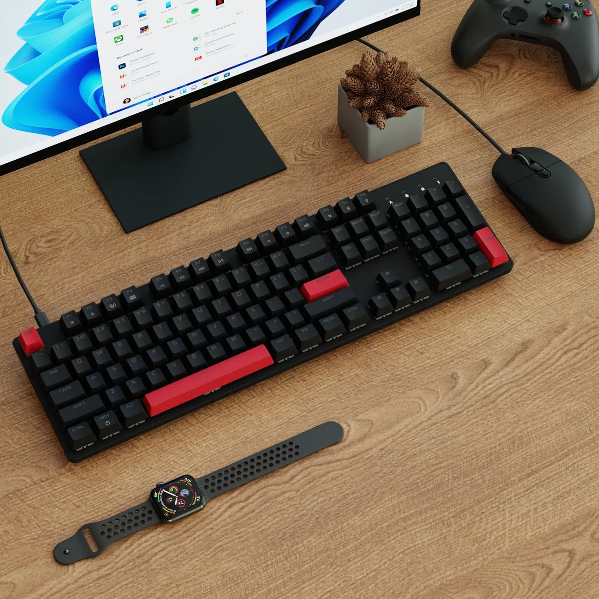 LEMOKEY X2 QMK/VIA 104-klawiszowy programowalny zestaw klawiatury i myszy do gier, czerwone podświetlenie, przewodowa klawiatura mechaniczna z czerwonymi przełącznikami, do