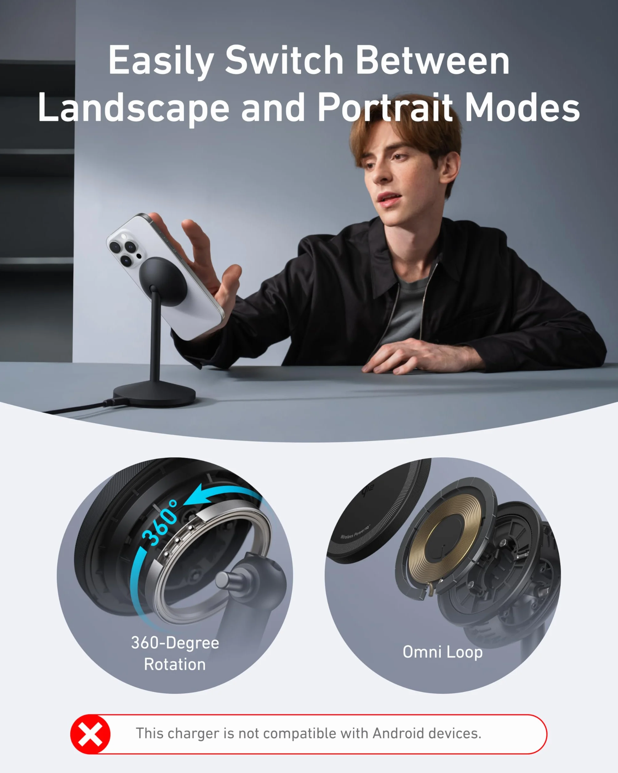 Anker MagGo Bezprzewodowa Stacja Ładująca 15W Qi2 dla MagSafe, magnetyczna ładowarka dla iPhone 17/16/15/14, AirPods