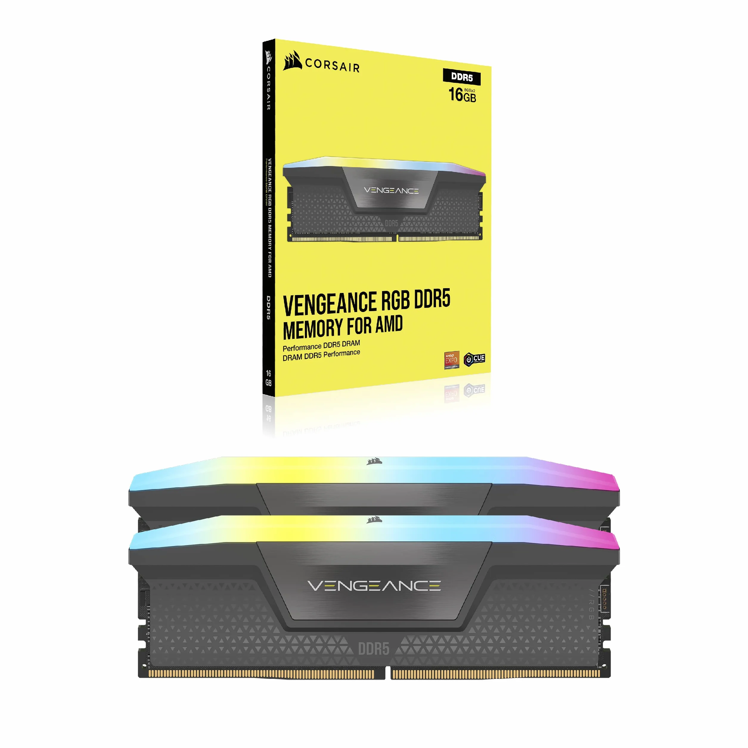 CORSAIR VENGEANCE RGB DDR5 32GB (2x16GB) DDR5 5200MHz CL40 AMD EXPO Intel XMP iCUE Kompatybilna Pamięć Komputerowa – Szara (CMH32GX5M2B5200Z40K)