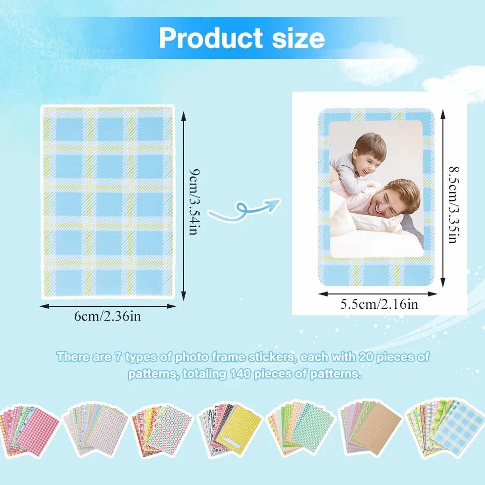 140 sztuk kolorowych naklejek foliowych Polaroid Mini ramki na zdjęcia naklejki Polaroid DIY papierowe ramki na zdjęcia naklejki do Fujifilm Instax Mini 9/8/7S/70/26/50S/90