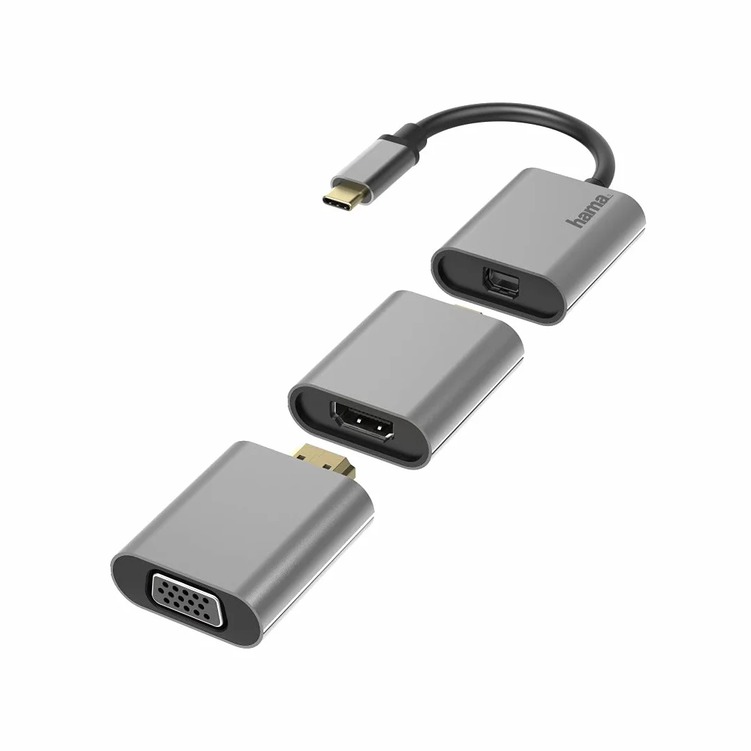 Hama Adapter USB C 6 w 1 mini DisplayPort HDMI VGA 4K pozłacany aluminiowa obudowa kabel 0,15m antracyt