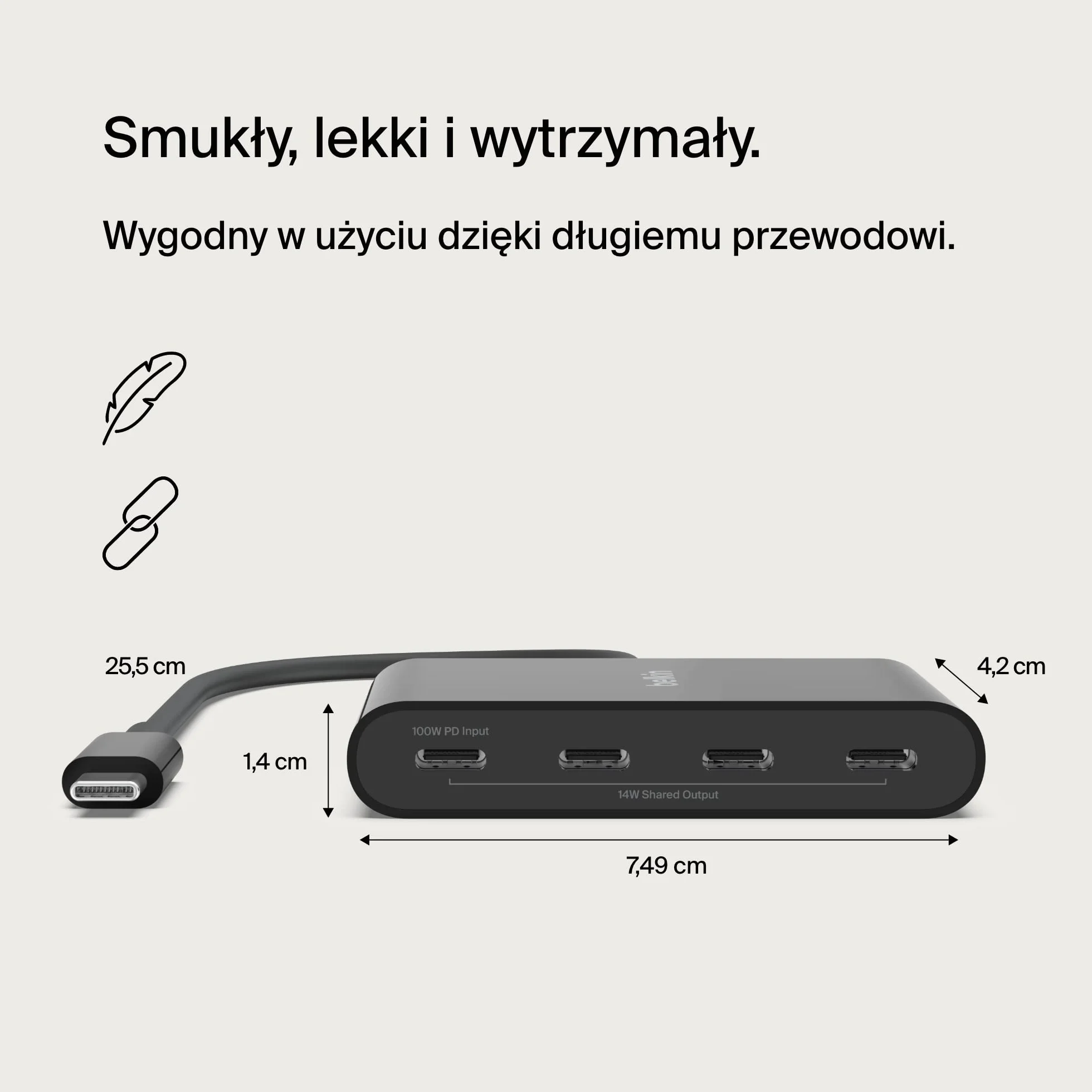 Belkin Hub USB-C, wieloportowy adapter Dongle z 4 portami USB-C 3.2 Gen 2 i PD 100 W, maksymalna prędkość transferu danych 10 Gb/s, do urządzeń MacBook, iPad, Chromebook, PC i innych, czarny