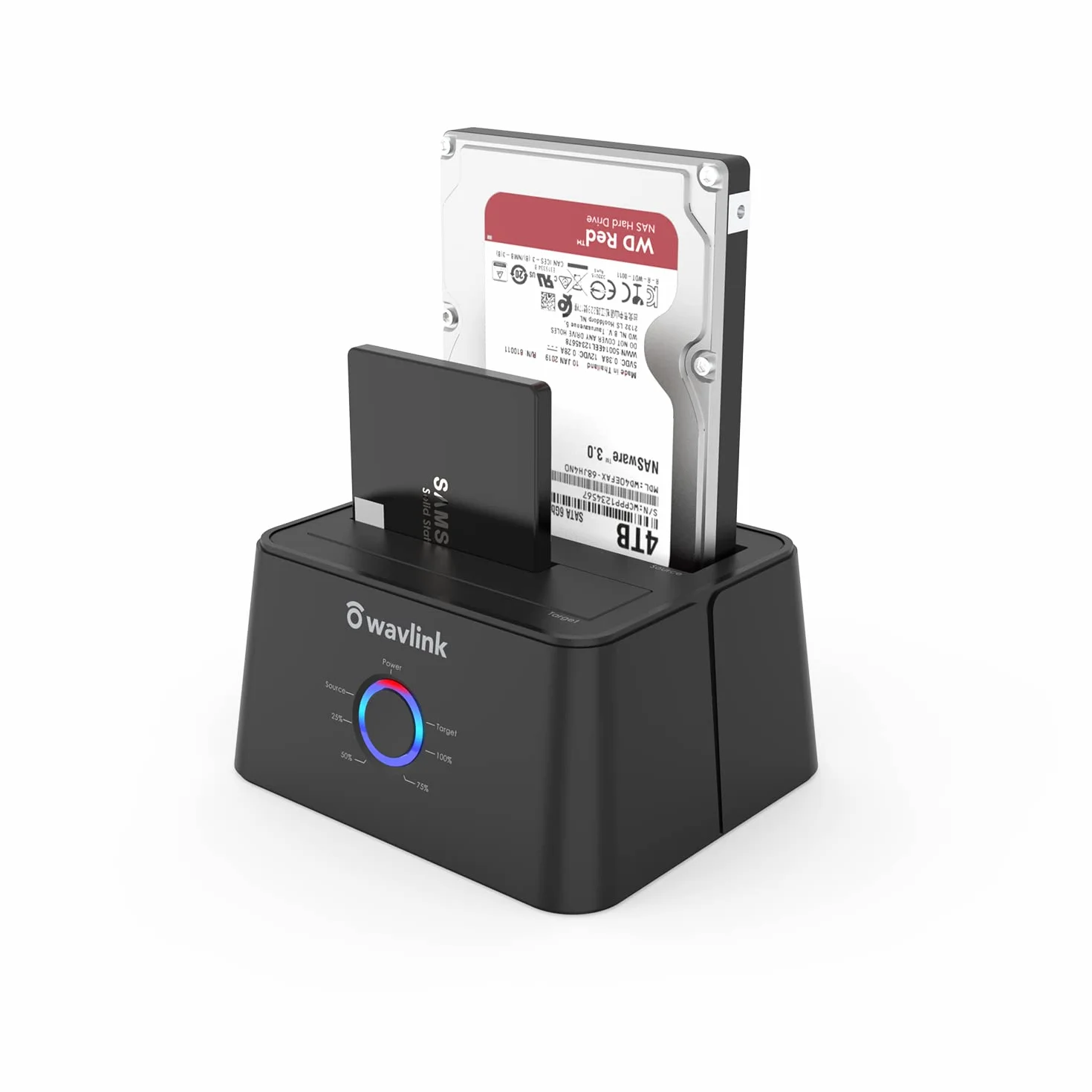 WAVLINK Dual Bay SATA do USB 3.0 / USB C zewnętrzne dyski twarde stacja dokująca do 2,5 lub 3,5-calowego dysku twardego, funkcja kopiowania/klonowania dysków twardych - czarna