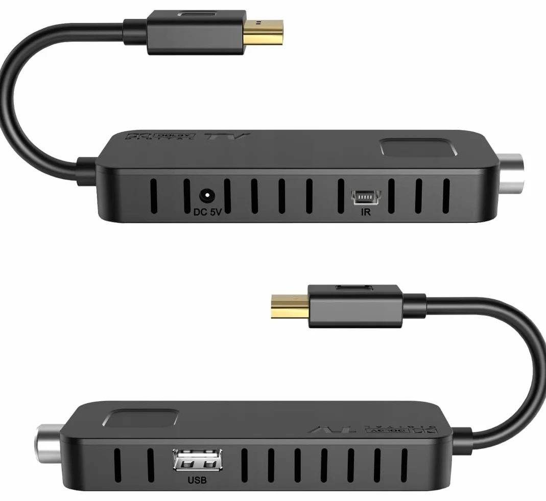 LTC Mini DVB-T2 HD Stick Receiver, H.265 HEVC dekoder, Full HD 1080p, programowalny pilot zdalnego sterowania 2 w 1, nagrywanie PVR, USB, HDMI, czujnik podczerwieni, czarny