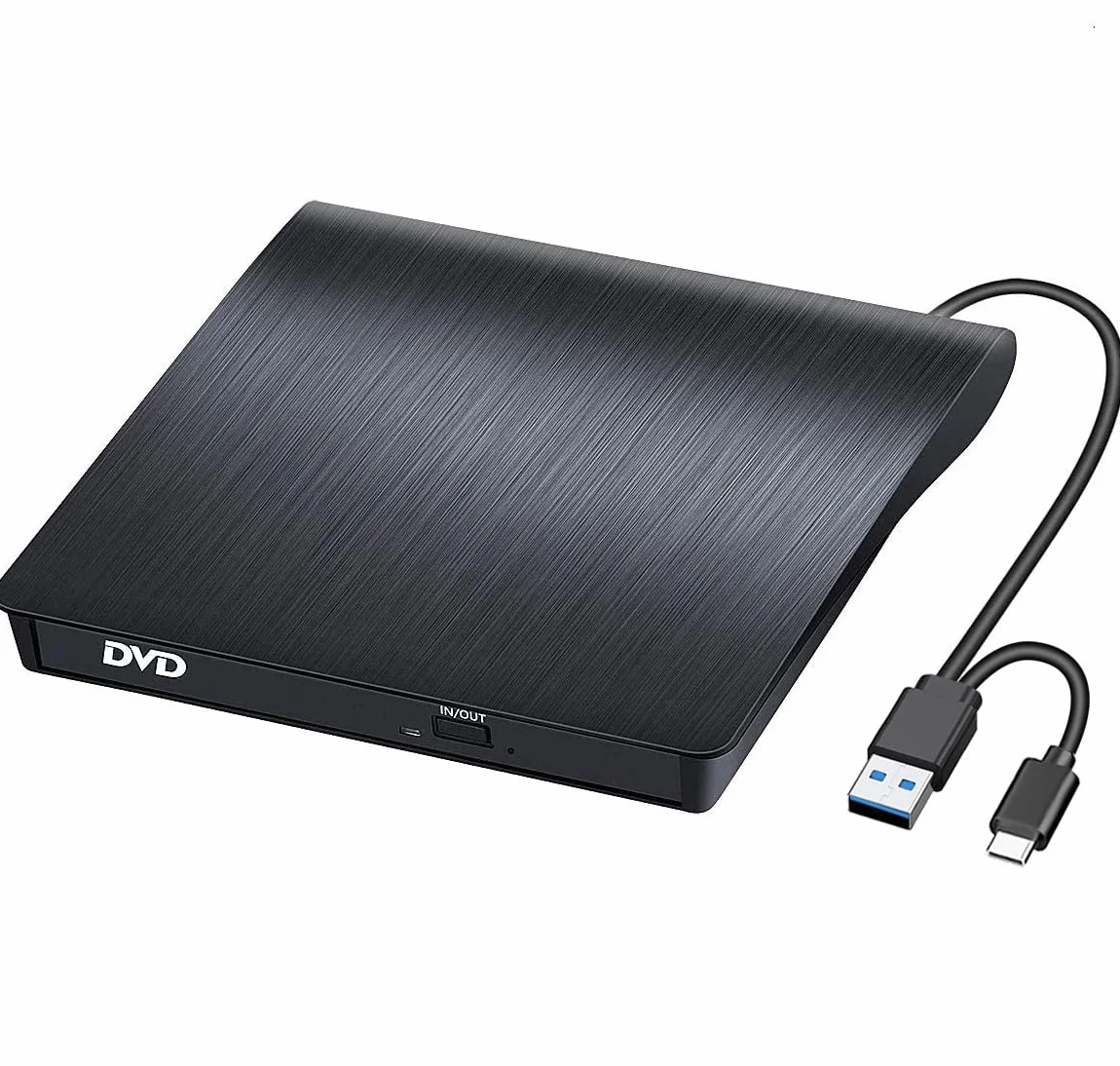 BEVA Zewnętrzny odtwarzacz CD/DVD USB 3.0 i typu C przenośny napęd CD-R/-RW, przenośny odtwarzacz do komputerów PC, laptopów, komputerów stacjonarnych, Windows 7/8/10/11/XP/Vista/Linux i Mac OS