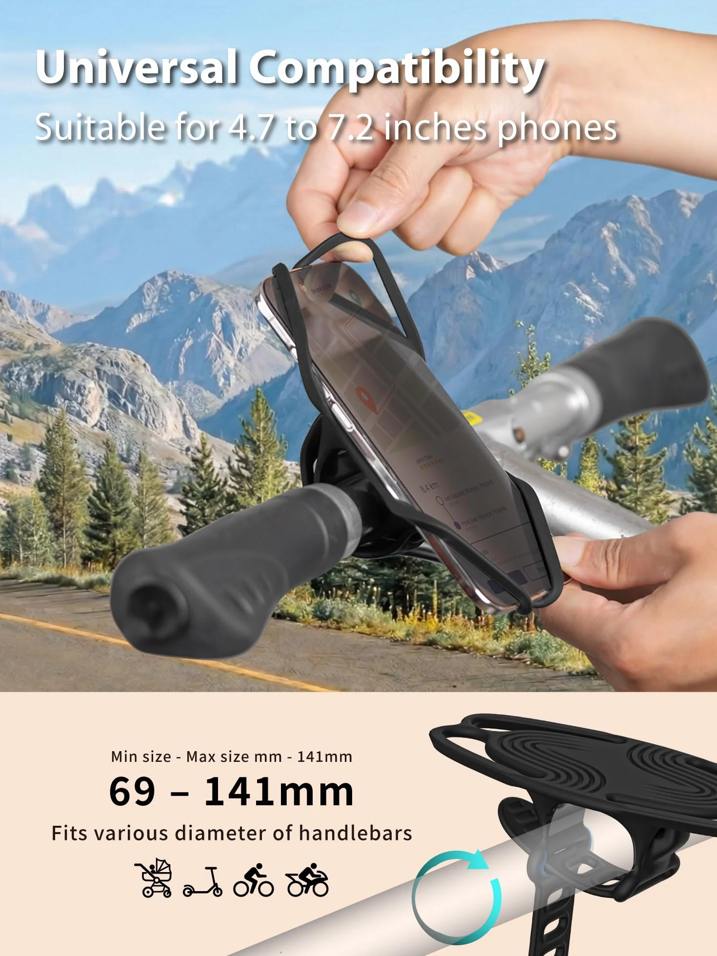 BONE Bike Tie 6, uchwyt na telefon rowerowy na kierownicę, silikonowy uchwyt odporny na zarysowania z podwójnym stabilnym paskiem i kompaktową konstrukcją, uniwersalny uchwyt rowerowy MTB kompatybilny