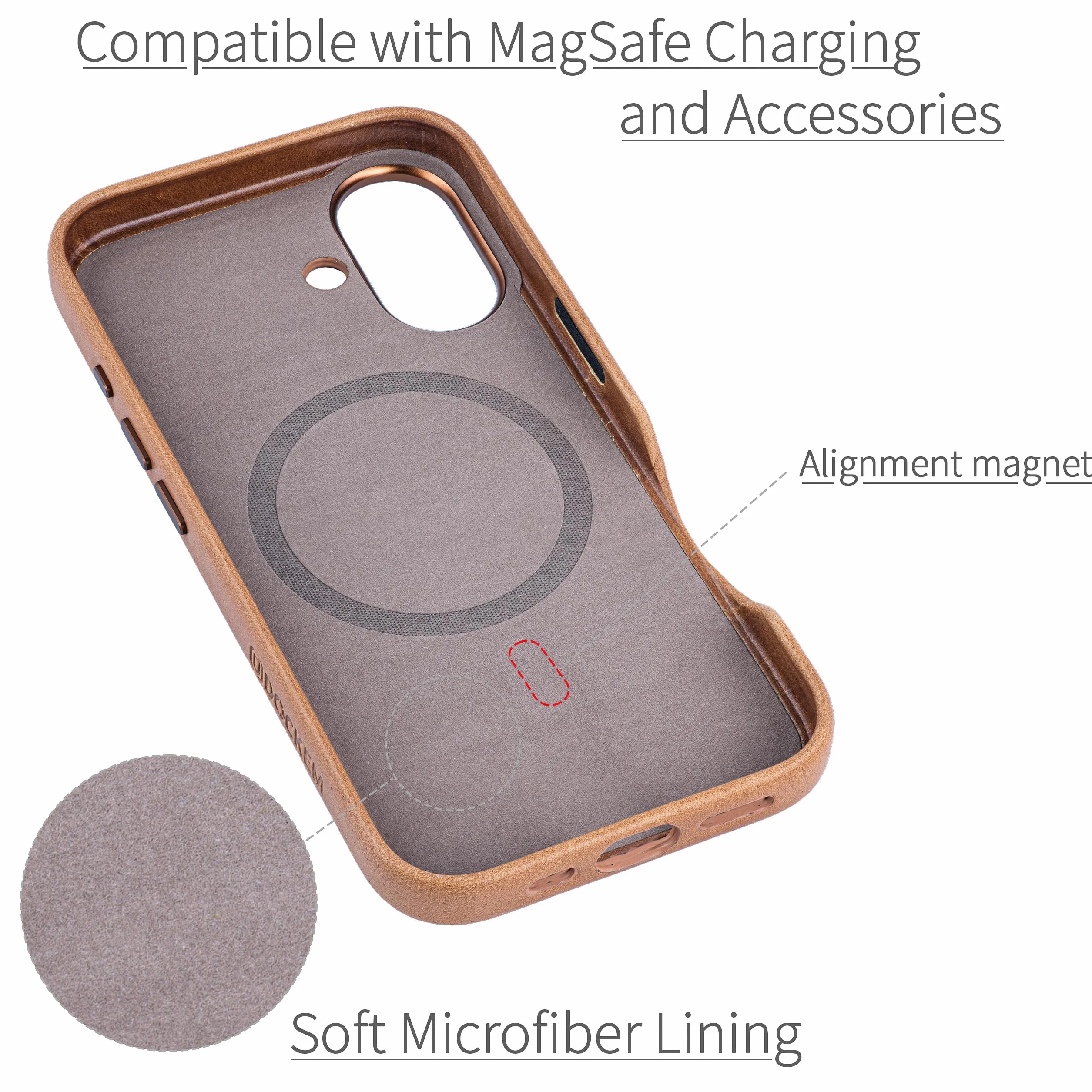 Dockem Skórzane Etui V2 iPhone 16 z Pełnym Wycięciem na Aparat MagSafe Jasnobrazowy