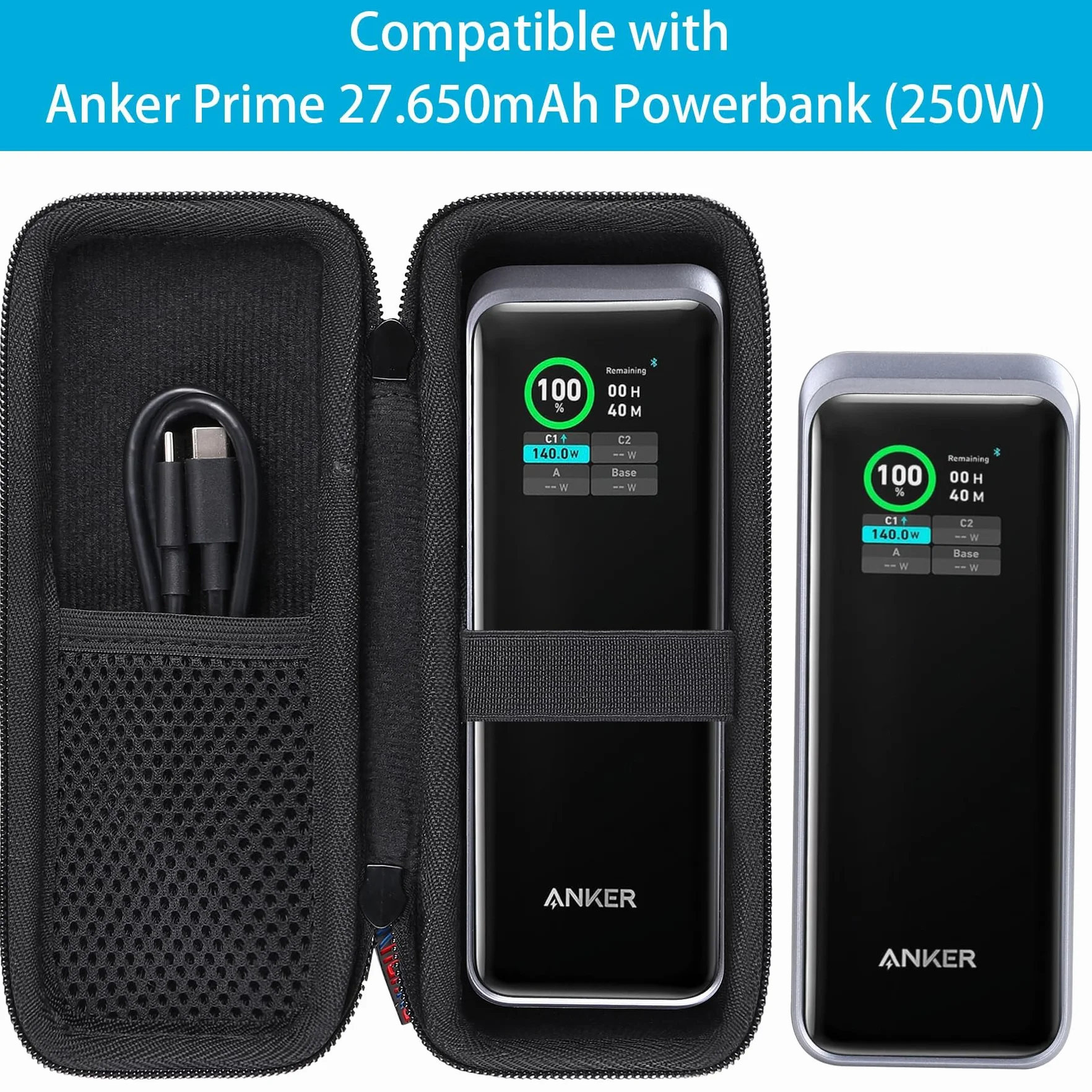 Khanka Twarde etui podróżne, kompatybilne z Anker Prime 27,650 mAh Powerbank (250 W), przenośna ładowarka, tylko etui