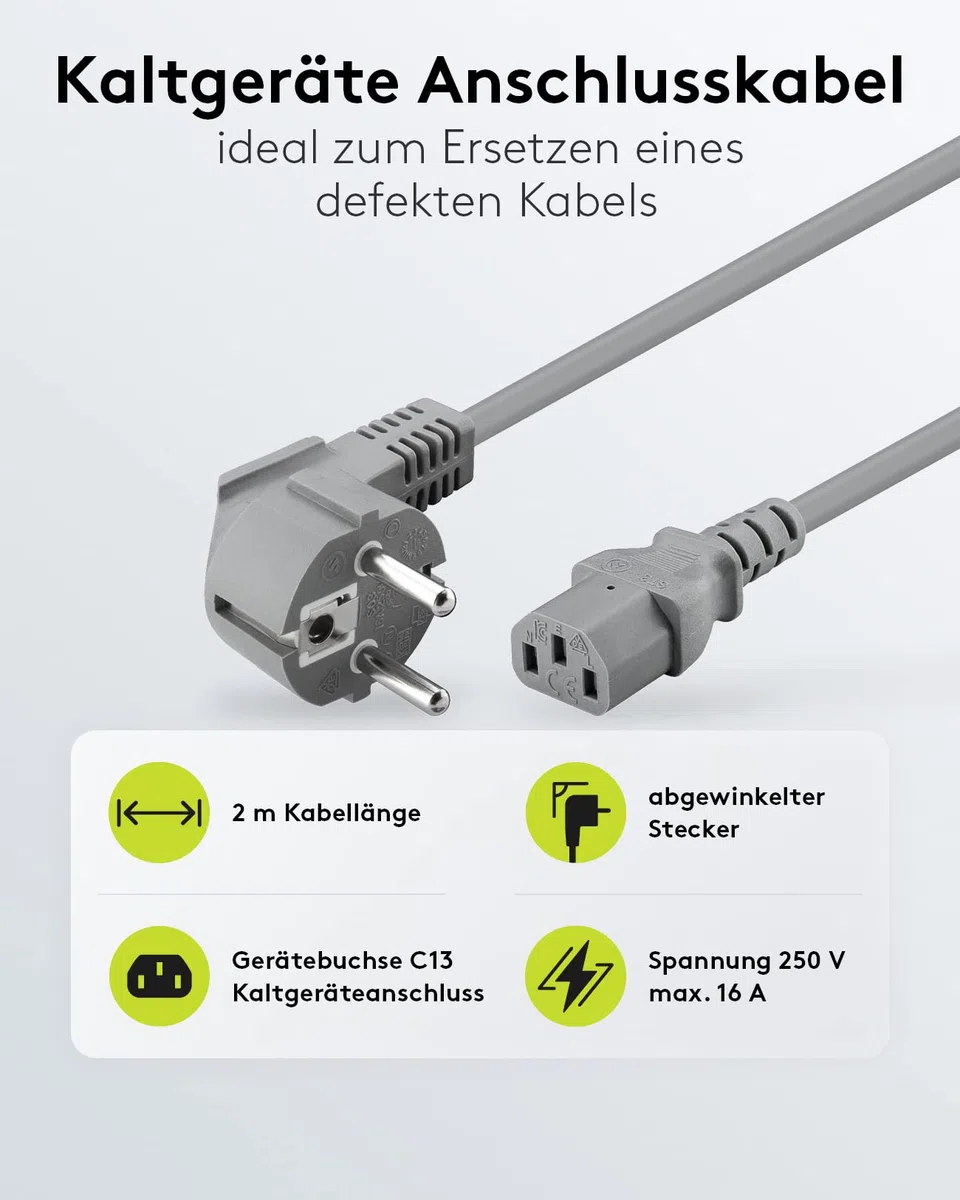 Goobay 50076 kabel do urządzeń zimnych 2 m / 90 stopni C13 gniazdo urządzenia zimnego i wtyczka ze stykiem ochronnym/uniwersalny monitor PC kabel zasilający C13 wtyczka kątowa kabel zasilający /