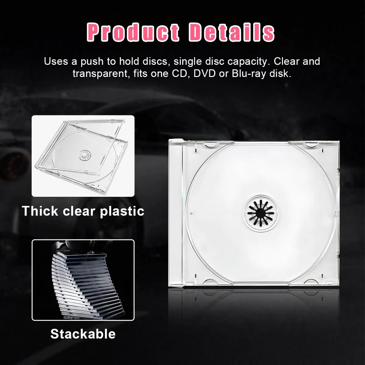 Standardowe pojedyncze przezroczyste etui na płyty CD, 10 mm, smukłe pudełko do przechowywania płyt CD z zamontowaną czarną tacą, trwała plastikowa osłona CD DVD do wymiany, akcesoria