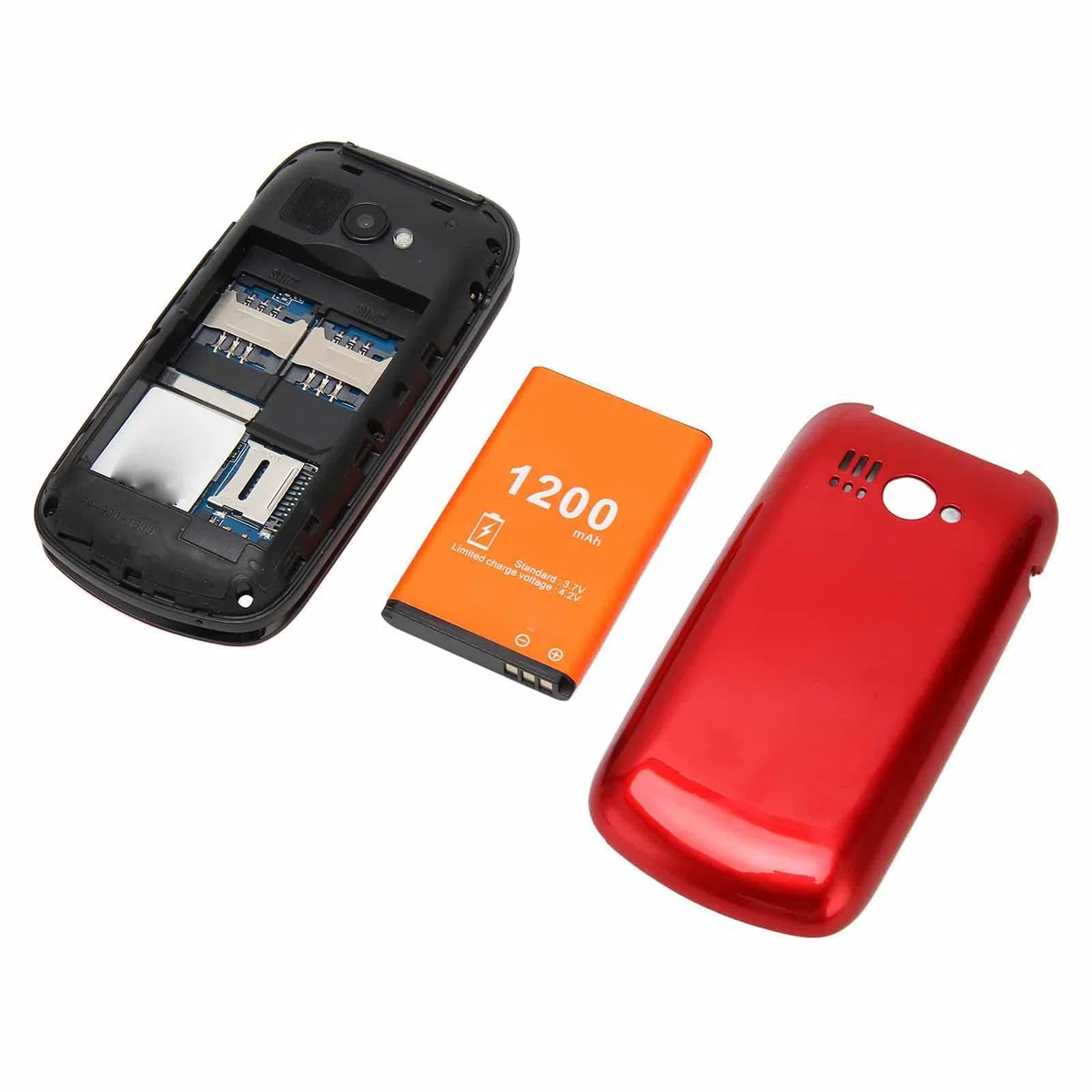 Telefon z klapką na Dwie Karty SIM z Kolorowym Ekranem 1,77 Cala, Mocnym Głośnikiem, baterią 1200 MAh, funkcją SOS, Dużymi Klawiszami i Diodami LED (Czerwony)
