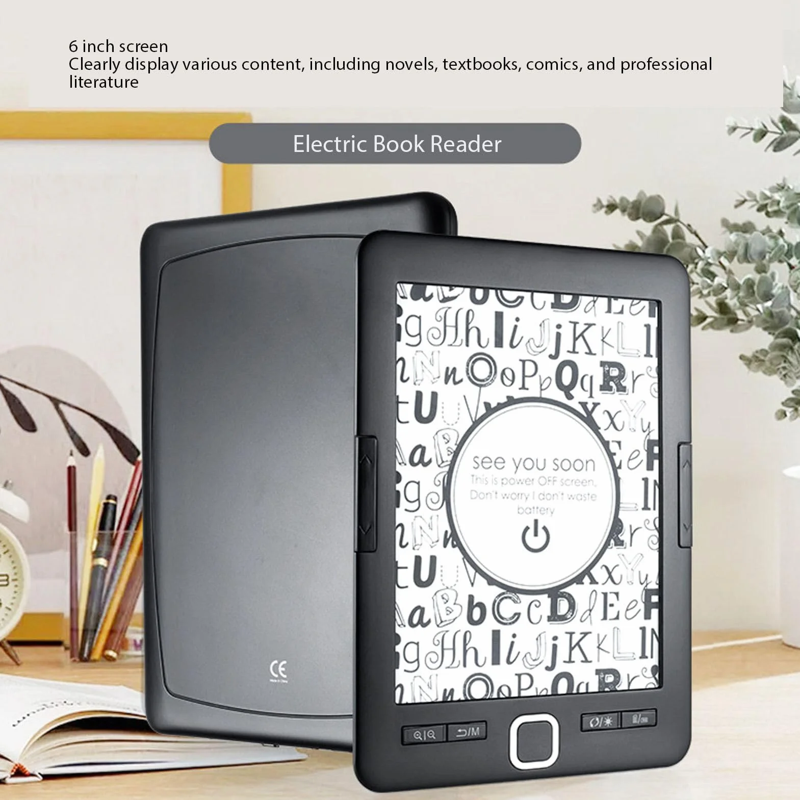 6-calowy Czytnik E-booków, Kompaktowy i Lekki Czytnik E-booków, Elektryczny Czytnik Książek z pamięcią 8G, Czytnik Książek z Ekranem Atramentowym o Regulowanej Jasności do