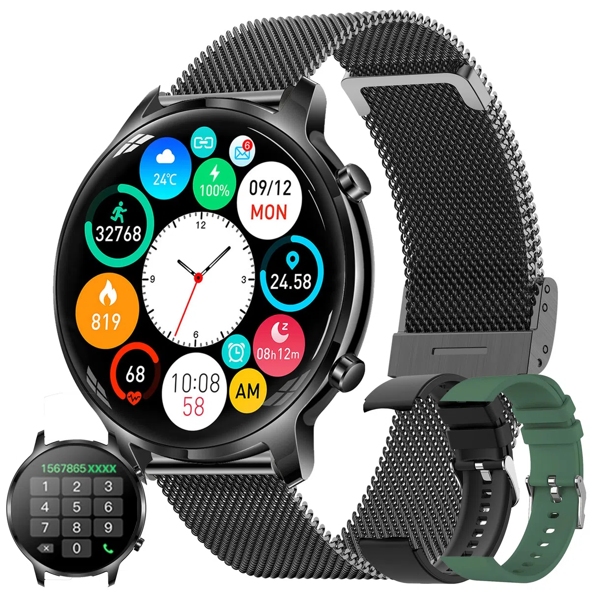 Smartwatch męski z funkcją telefonu, 2022 1,32" HD, ekran dotykowy, Bluetooth, IP67 Fitness Tracker SpO2, pulsometr, monitor snu, kalorie, Android iOS (czarny)
