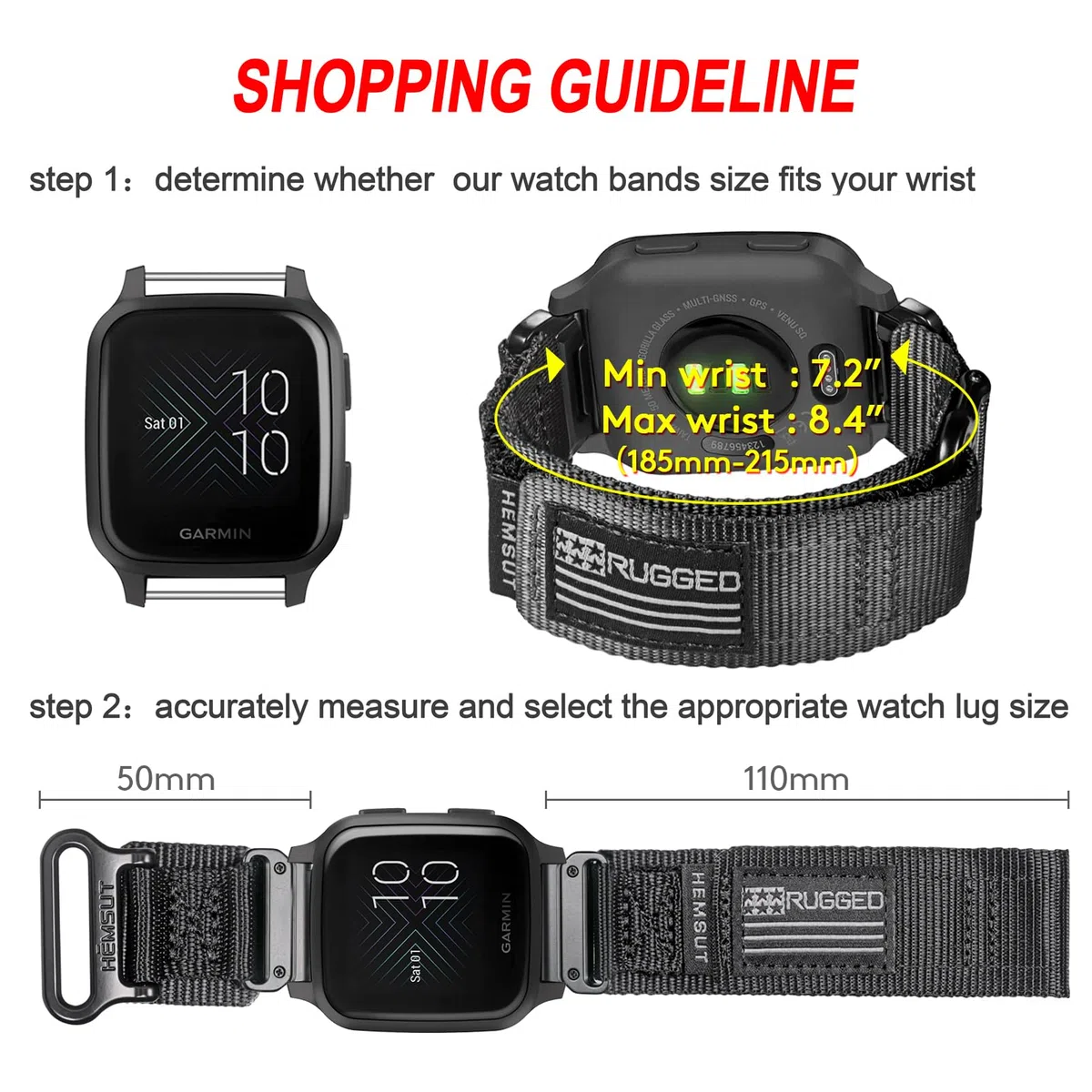 Kompatybilny z Garmin Venu/2 Plus/Sq/Sq 2/ Sq Music (nie Venu 2/2S) Pasek do zegarka z szybkozłączkami, super wytrzymały nylonowy pasek sportowy z plecionym pierścieniem