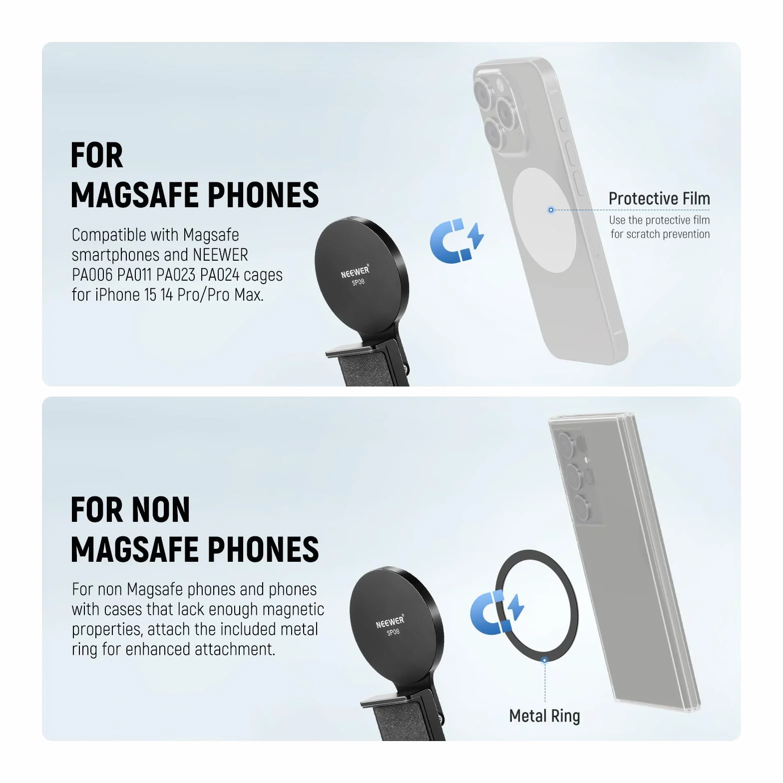 Neewer Uchwyt na kamerę ciągłą do monitora stacjonarnego, magnetyczny potrójnie składany uchwyt na kamerę biurkową z podstawą typu Arca, kompatybilny z MagSafe iMac Desktop Mac, laptopem Samsung, SP08