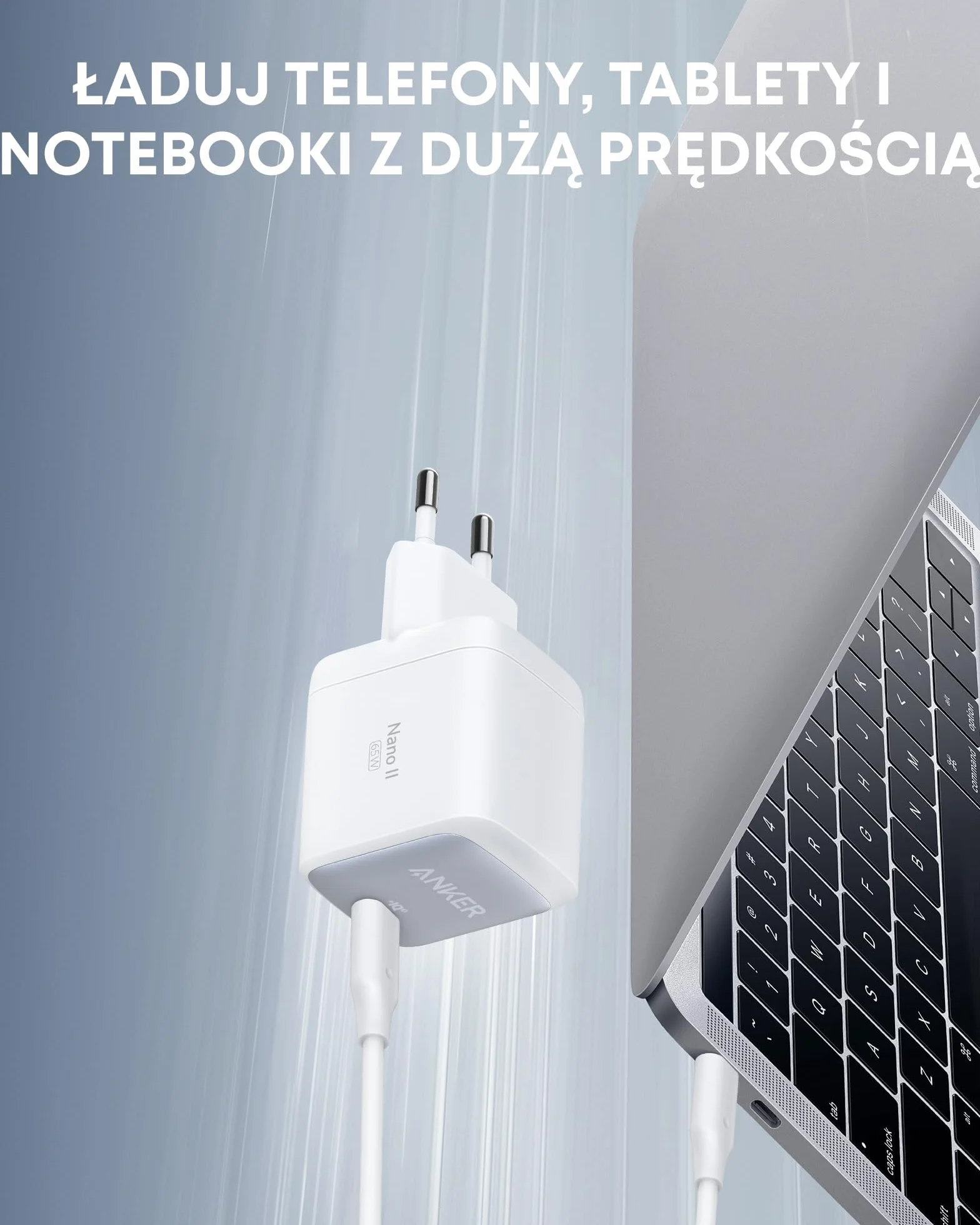 Anker Nano II 65 W USB-C ładowarka zasilacz sieciowy z funkcją szybkiego ładowania, technologia GaN II, kompatybilna z MacBook Pro/Air, Galaxy S20/S10, iPhone 16/Pro/Max, iPad Pro