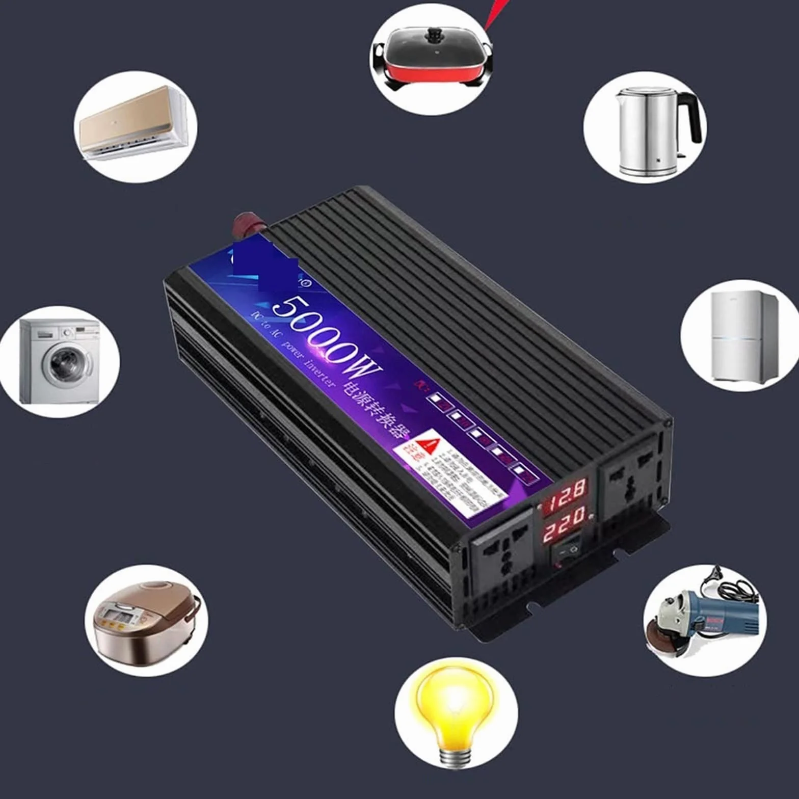 Falownik, 6000W słoneczna czysta fala sinusoidalna przetwornica napięcia 12V 220/110 domowy falownik solarny samochód zewnętrzny bank wymiana zasilania(5000W,24V,60Hz)