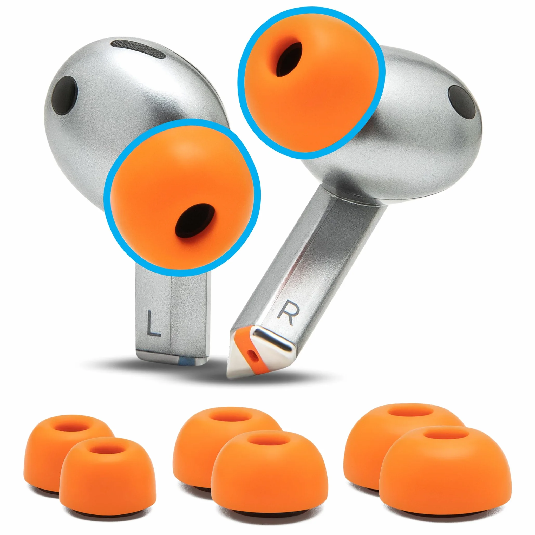 WC TipZ Galaxy – Wkładki z Pianki Memory Foam Kompatybilne z Samsung Galaxy Buds Pro 3 & Pro 4 od Wicked Cushions | Lepszy Komfort, Uszczelnienie i Sprężystość | Pomarańczowy
