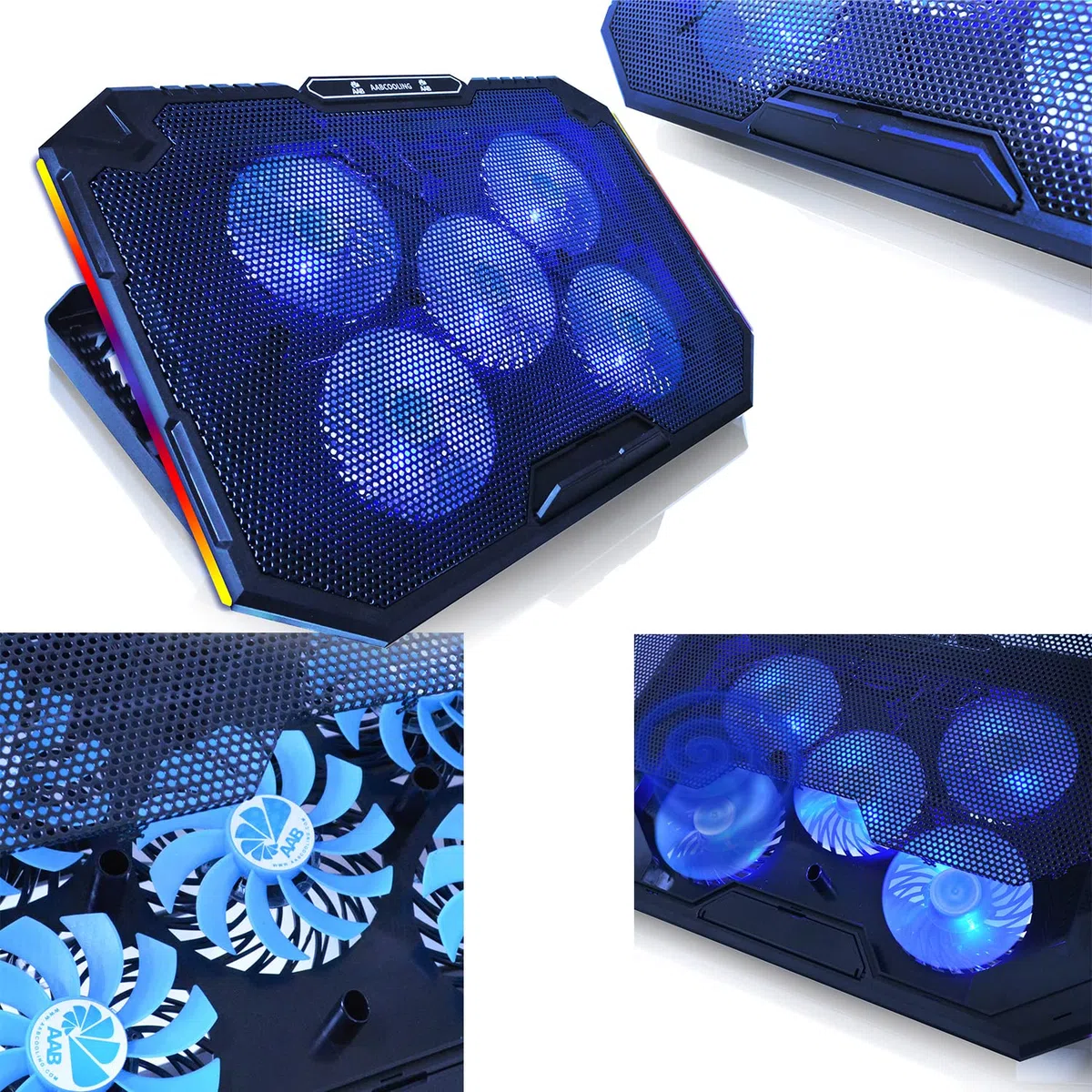 AABCOOLING Elektra - Podstawka do laptopa z 5 wentylatorami, podstawa chłodząca, chłodzenie notebooka, dobra wydajność i niski poziom hałasu, do laptopa 10~17", 7-stopniowy kąt, podświetlenie RGB