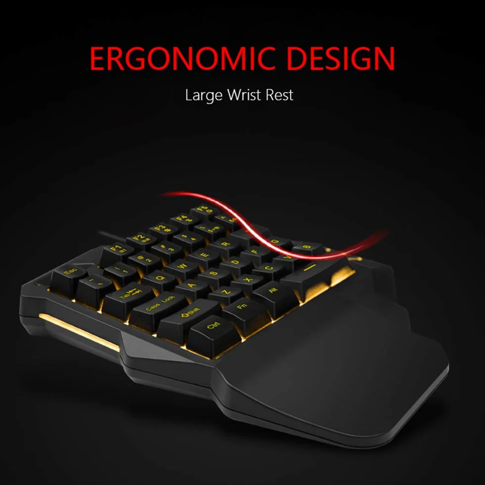 RedThunder 35-klawiszowa podświetlana klawiatura do gier RGB – ergonomiczny gamepad do PUBG LOL WOW DOTA2 – komputer stacjonarny, Mac Gamer
