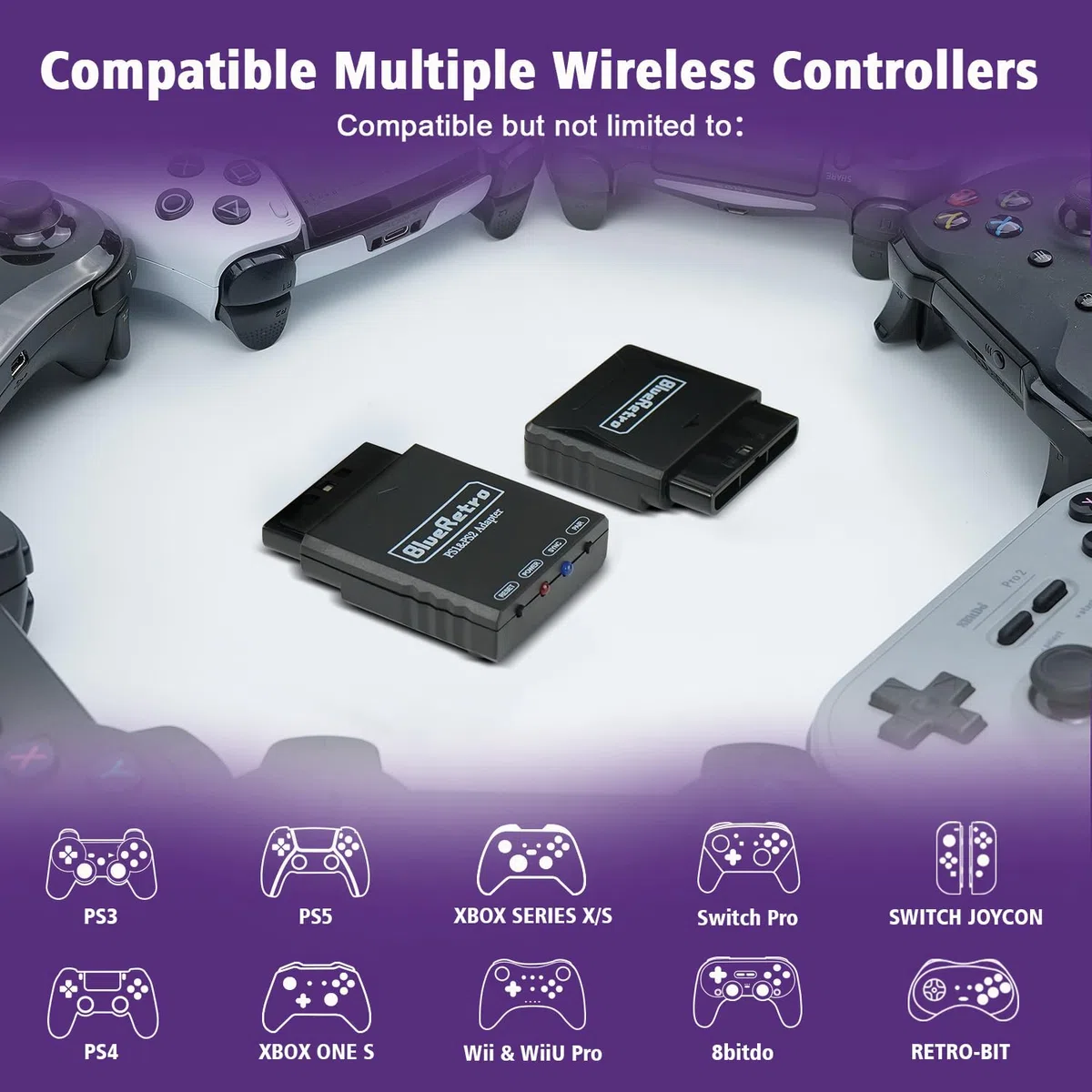 WIAONE BITFUNX RetroScaler PS2/PS1 bezprzewodowy adapter kontrolera - obsługuje konsolę do gier PS2/PS1, kompatybilny z PS3/PS4/PS5, Xbox One S, Series X/S, Switch Pro Bluetooth