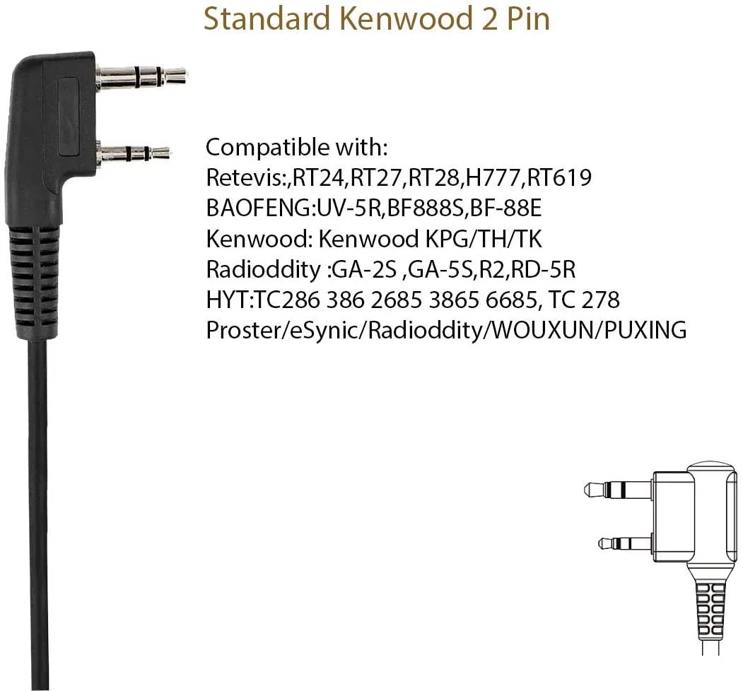 Retevis RE3224 słuchawka Walkie Talkie z mikrofonem 2-pinowe radio typu D zestaw słuchawkowy kompatybilny z 2-drożnym radiem Retevis RT24 RT27 RT28 RT617 RT618 RT619 Baofeng BF-88S Kenwood (10 szt.)
