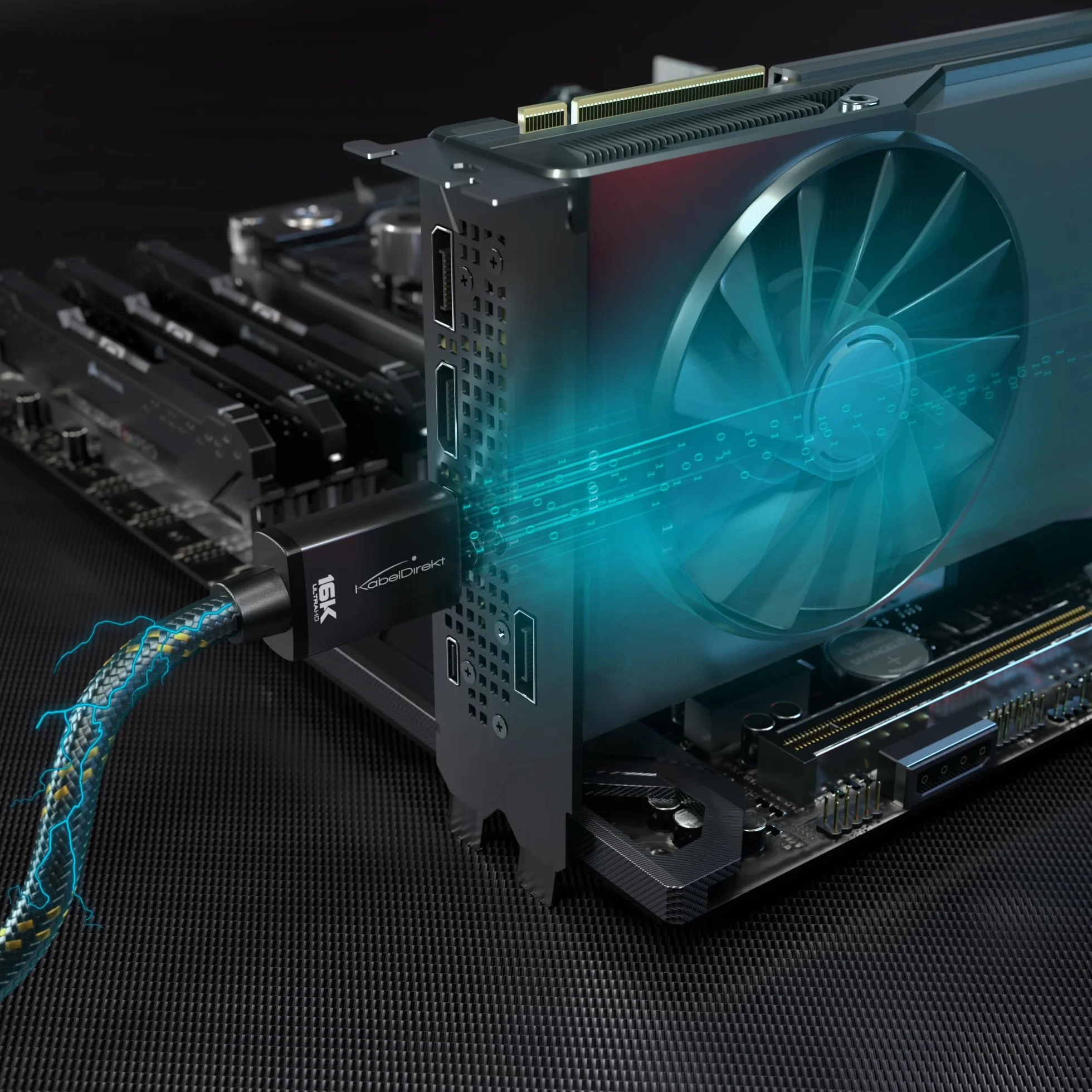 KabelDirekt – Kabel DisplayPort 2.1/DP 2.1 – 3m – Metalowe Złącza + Plecionka, DP80 o Prędkości 80 Gbit/s dla Komputerów do Gier/Kart Graficznych, FreeSync/G-Sync, do 16K@60Hz, 8K@120Hz, 4K@240Hz